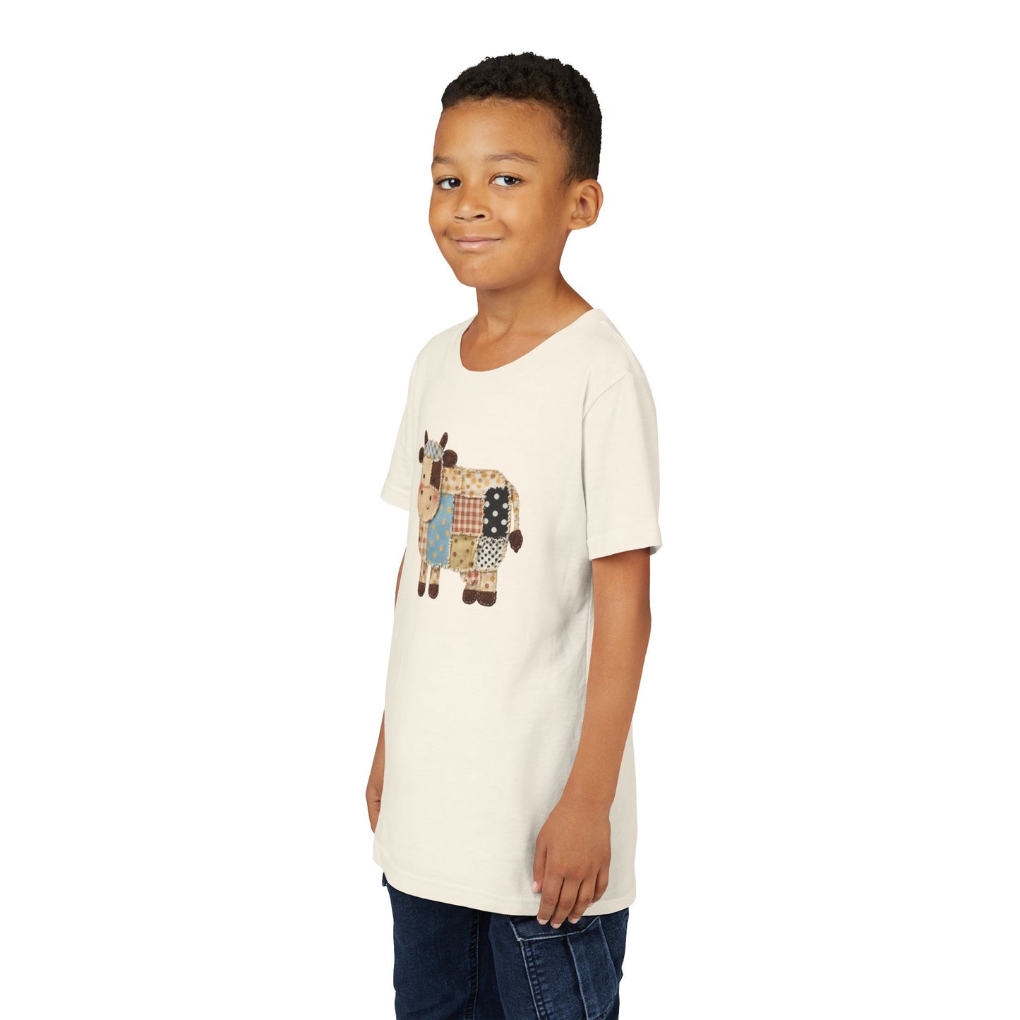Kids Cow Patchwork Print T-Shirt – Cute Patchwork Calf Graphic Youth Tee