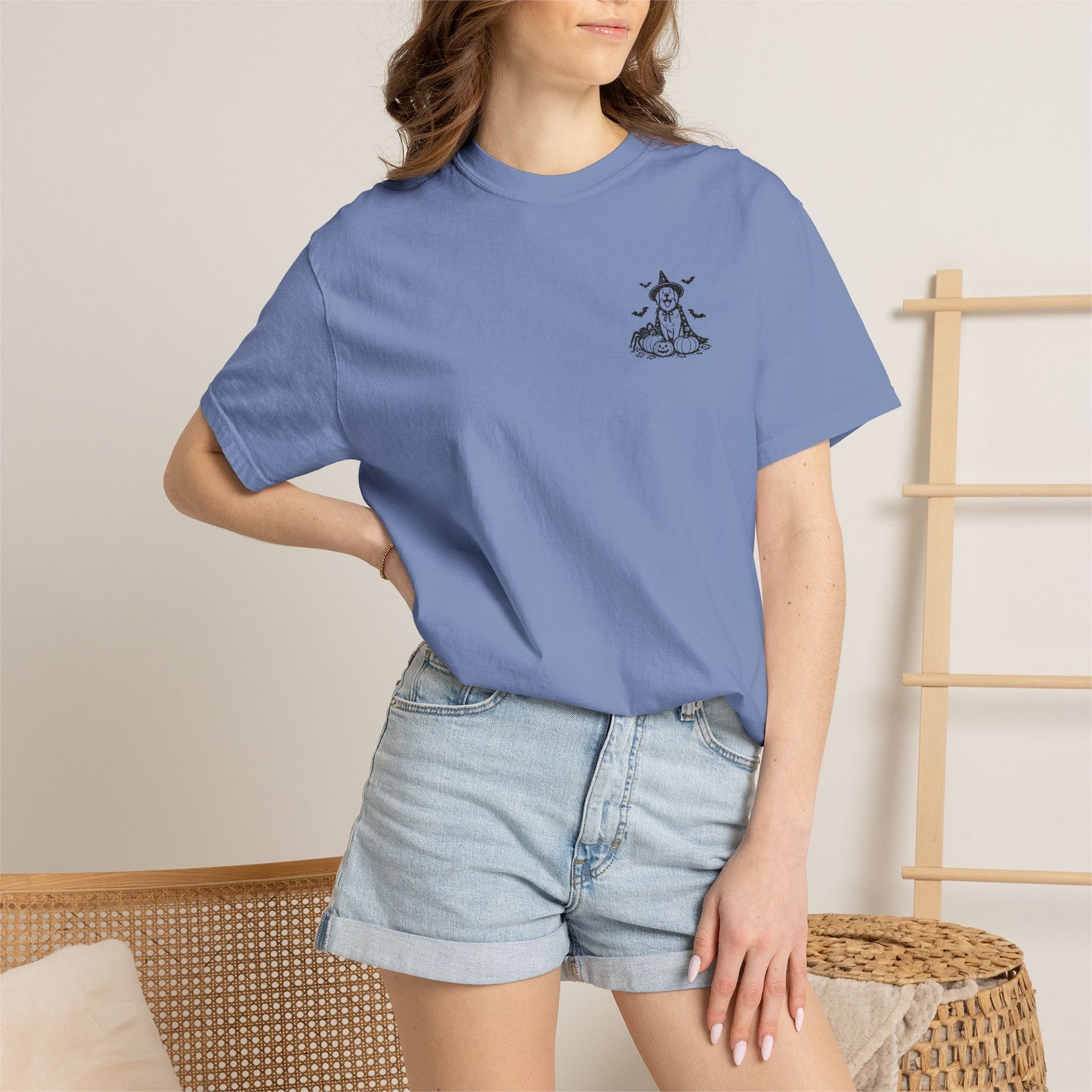 Pocket Spooky Golden Retriever Fall T-Shirt — Embroidered
