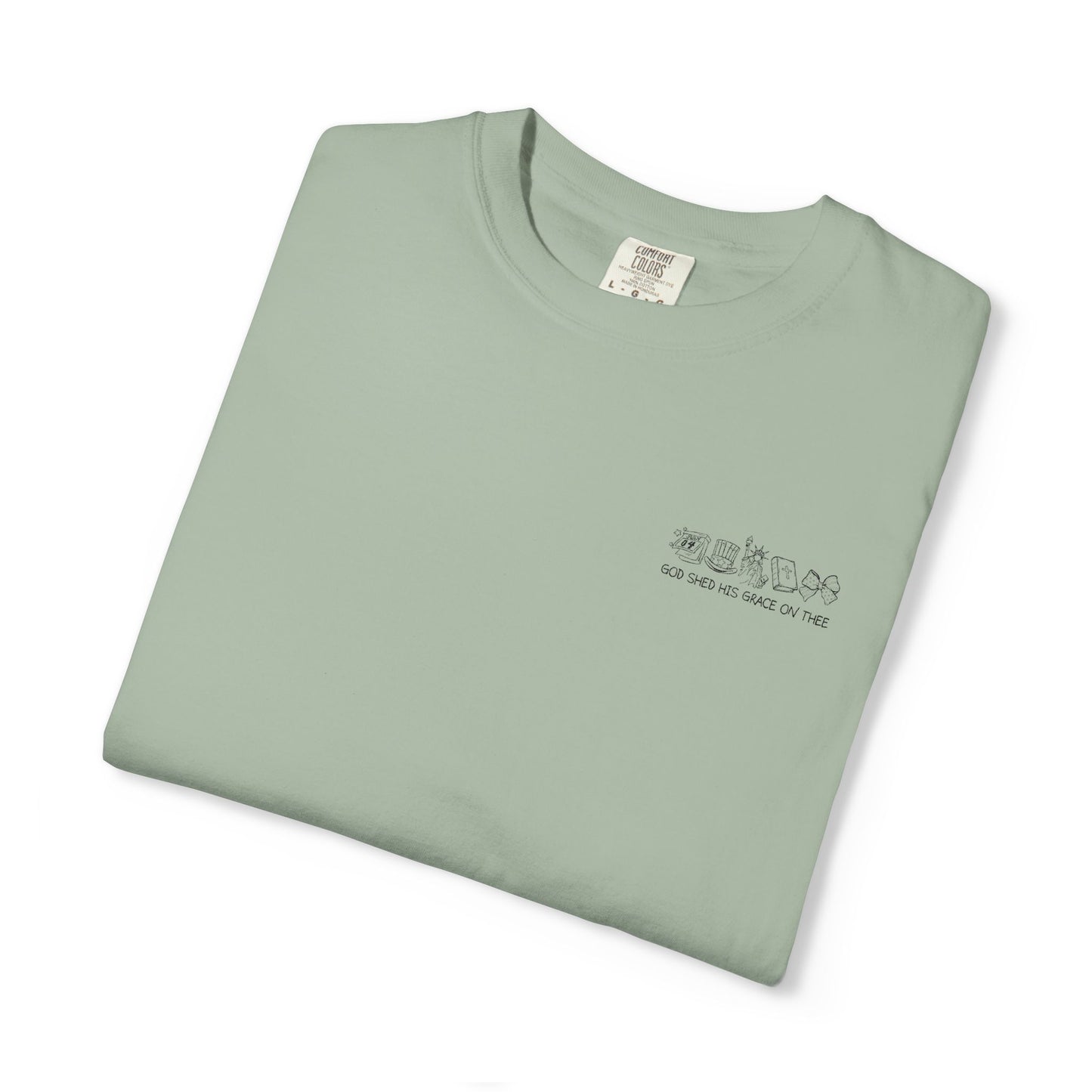 "God Shed His Grace on Thee" Chest Embroidered Script Minimalist T‑Shirt — Subtle Pocket Text Design
