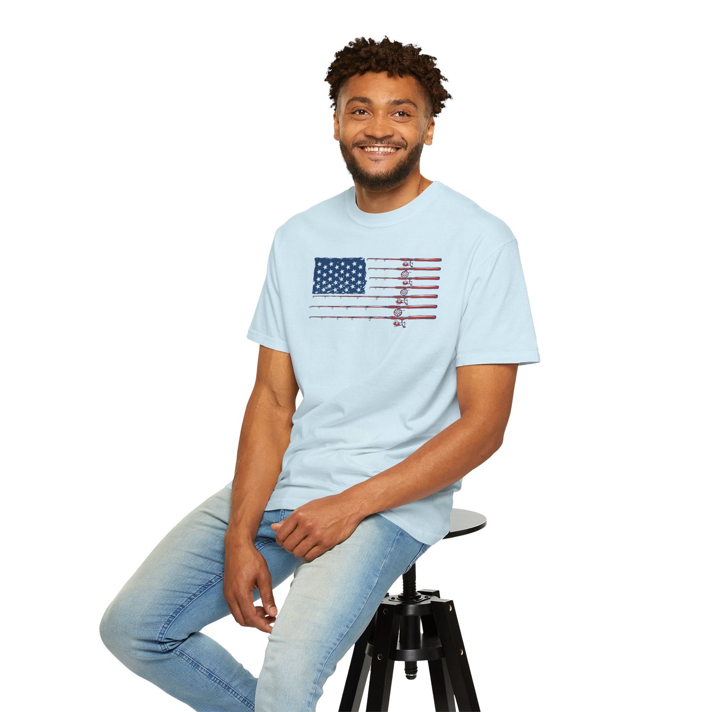American Fishing Flag T-Shirt — Patriotic Bass Rods Graphic Tee
