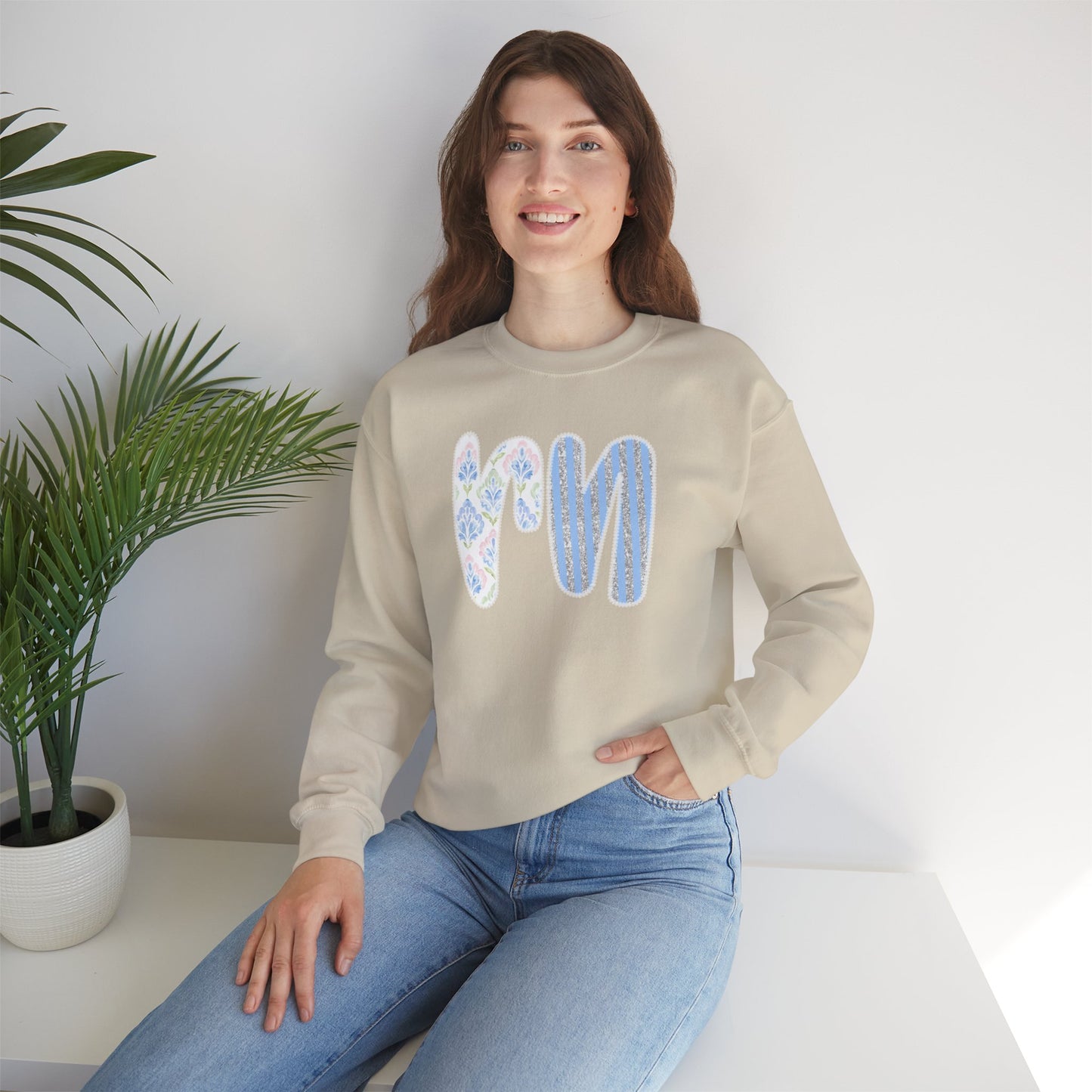 RN Floral Crewneck Sweatshirt – Blue Botanical Monogram