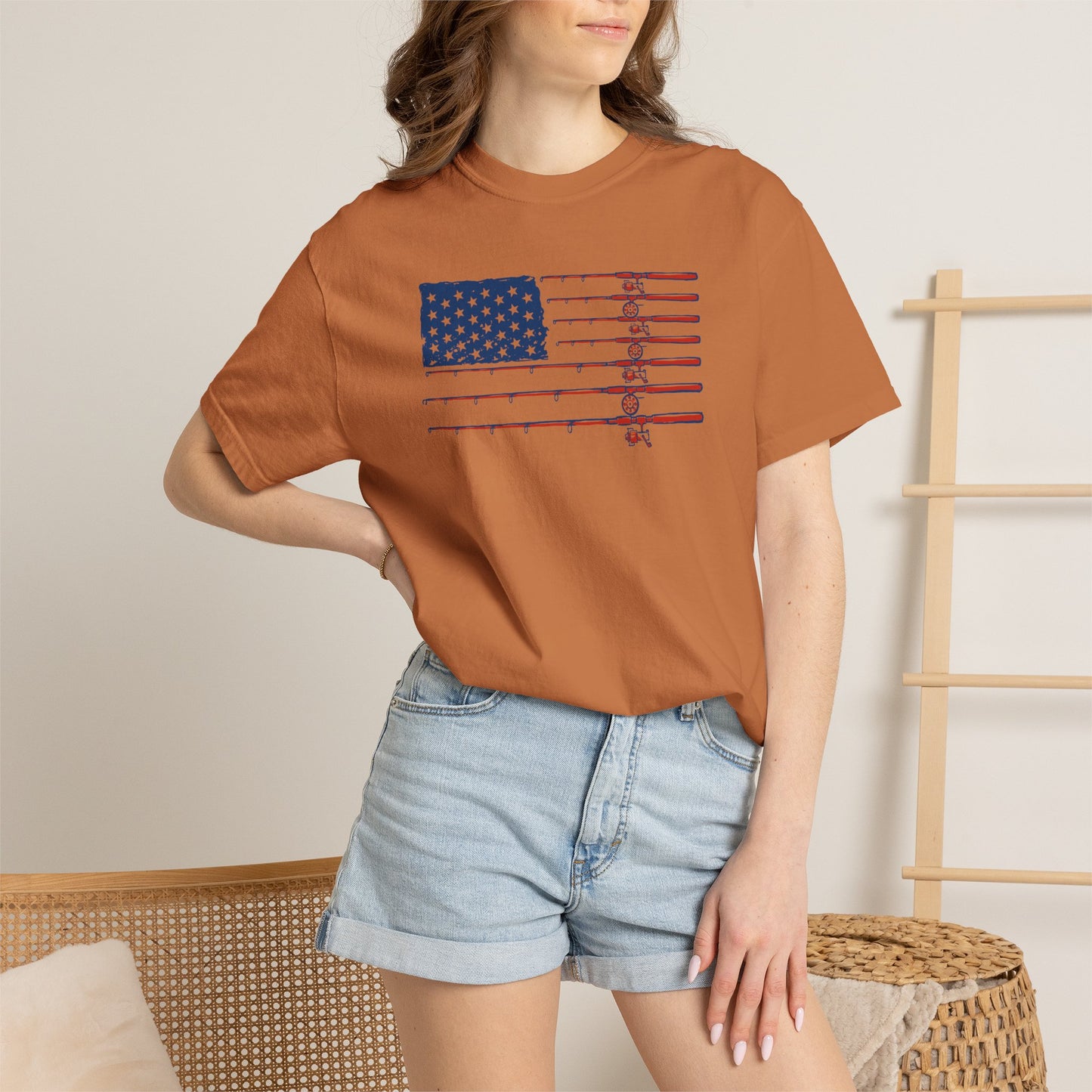 American Fishing Flag T-Shirt — Patriotic Bass Rods Graphic Tee