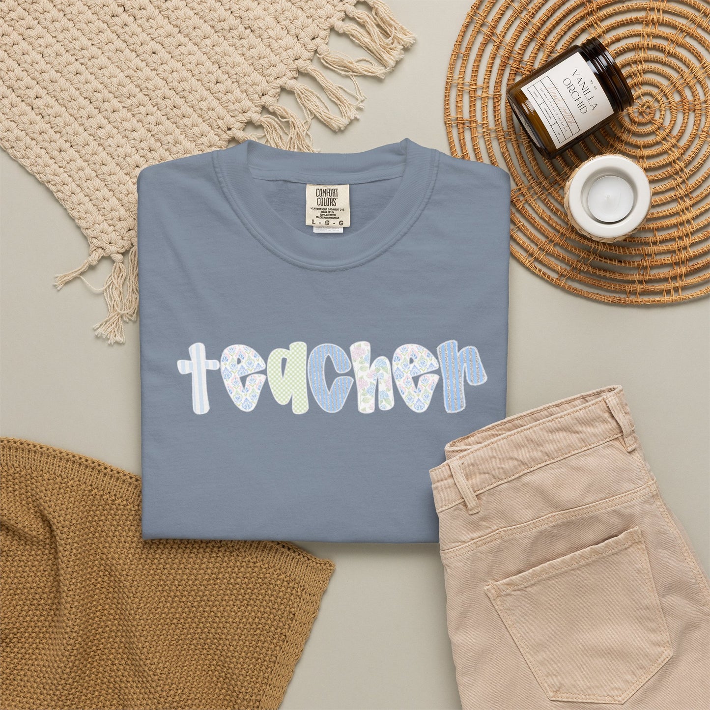 Teacher Floral Bubble Text T-Shirt — Cute Teacher Gift Tee