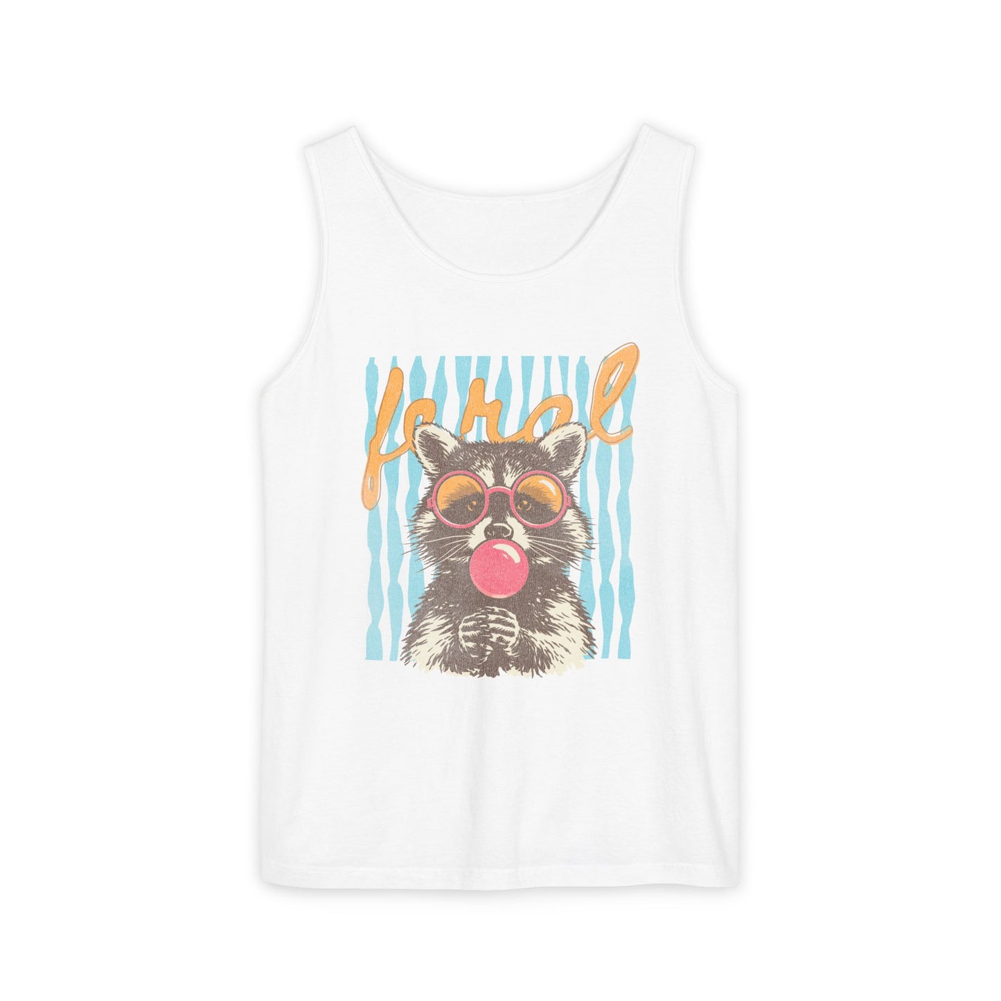 Raccoon Bubblegum Tank Top — Retro 'Hello' Graphic Summer Tee