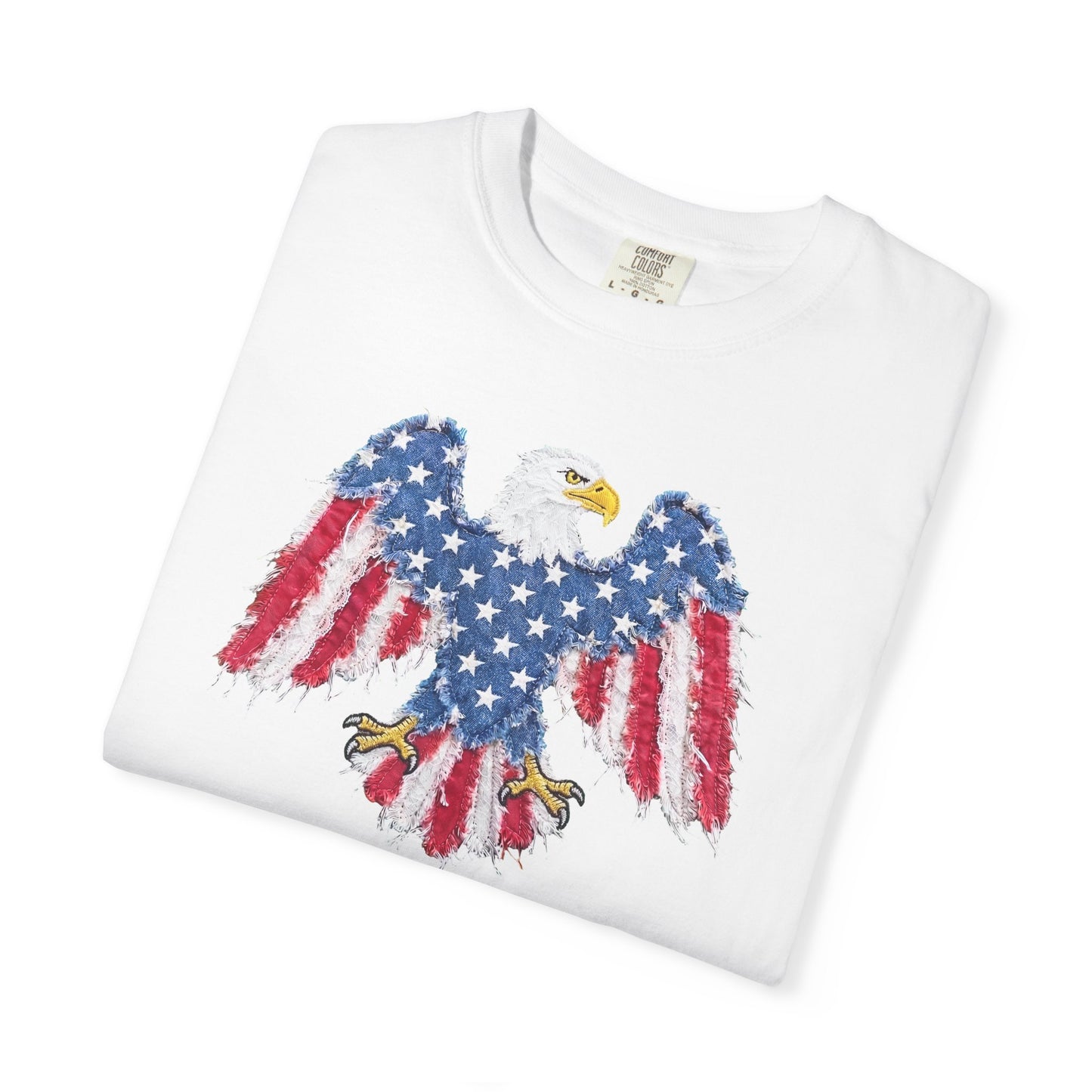 Patriotic Eagle Print T-Shirt — Distressed American Flag Graphic