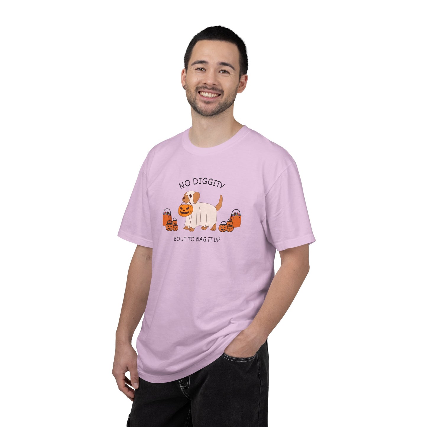 No Diggity Dog T-Shirt — Cute Puppy with Pumpkins "Bout to Bag It Up"