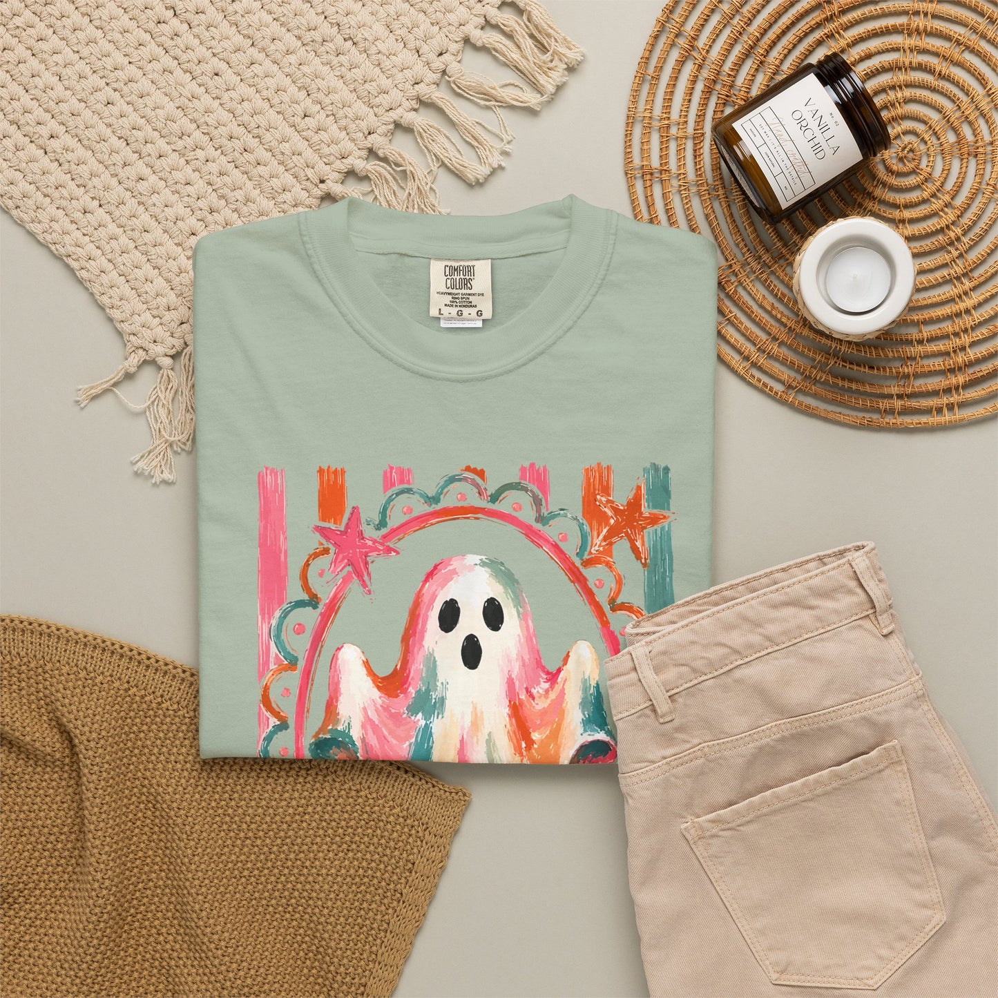 Watercolor Ghost Tee — Colorful Halloween Graphic T-Shirt