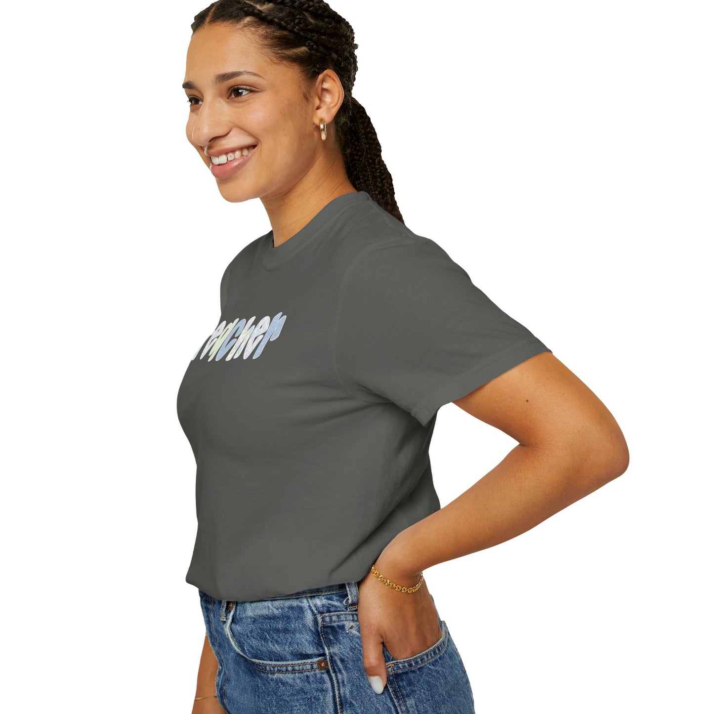 Teacher Floral Bubble Text T-Shirt — Cute Teacher Gift Tee