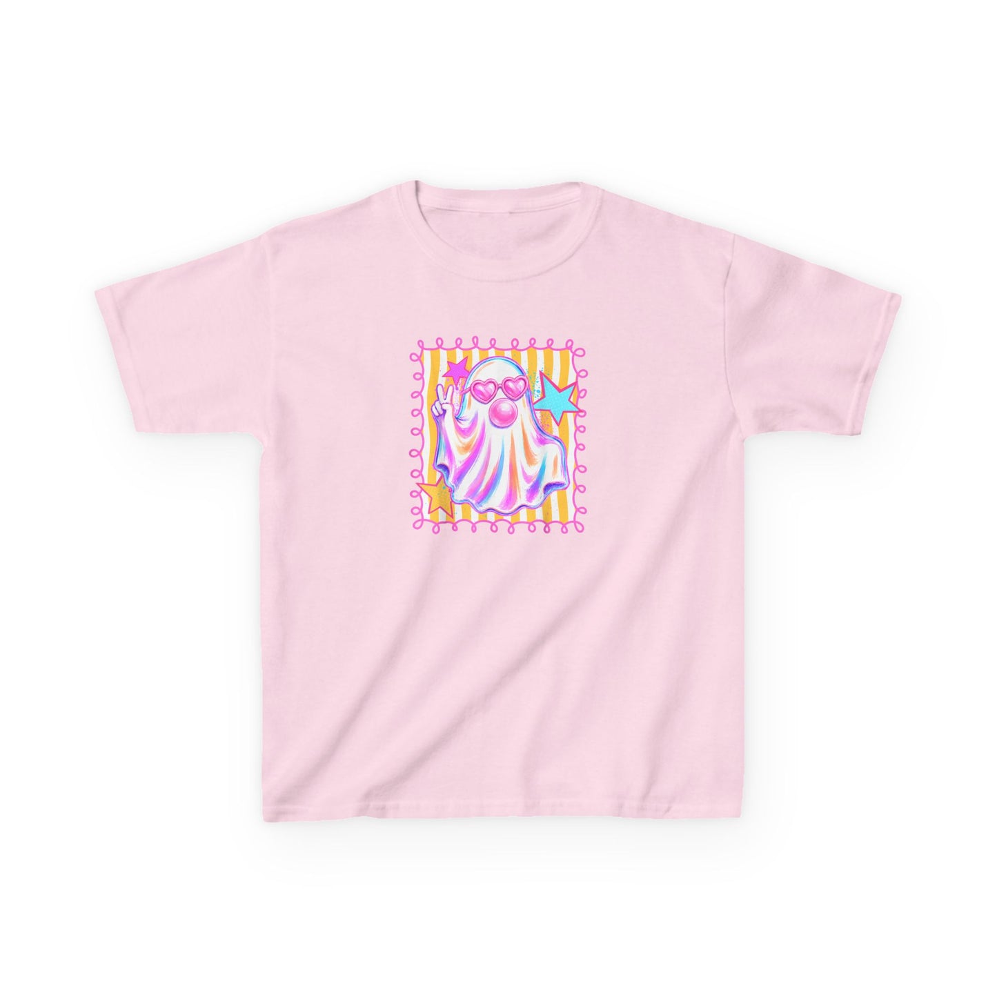 Kids Ghost Stamp Tee — Cute Pastel Halloween Graphic Shirt