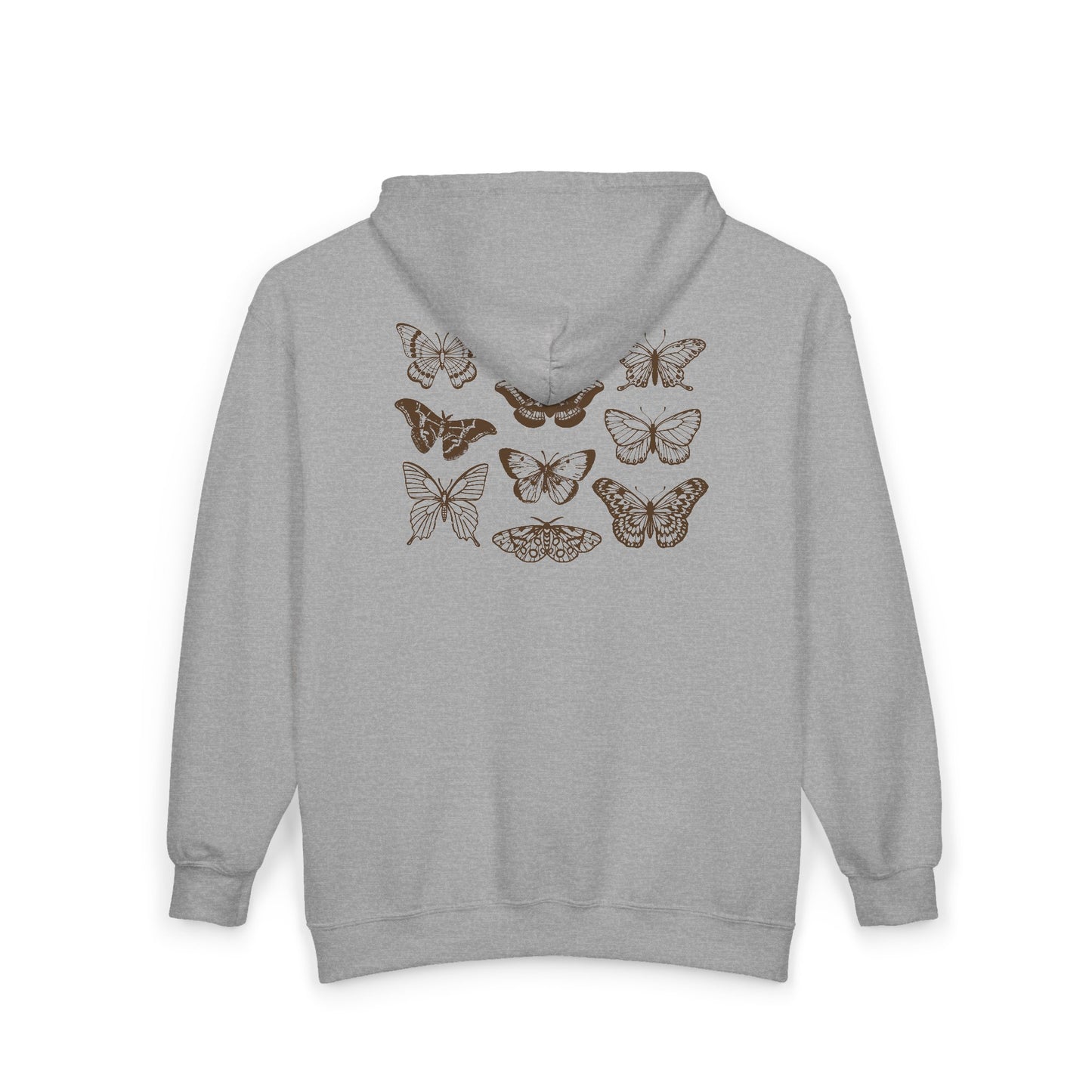 Butterfly Moth Zip Hoodie – Vintage Brown Moth Print Full-Zip Sweatshirt