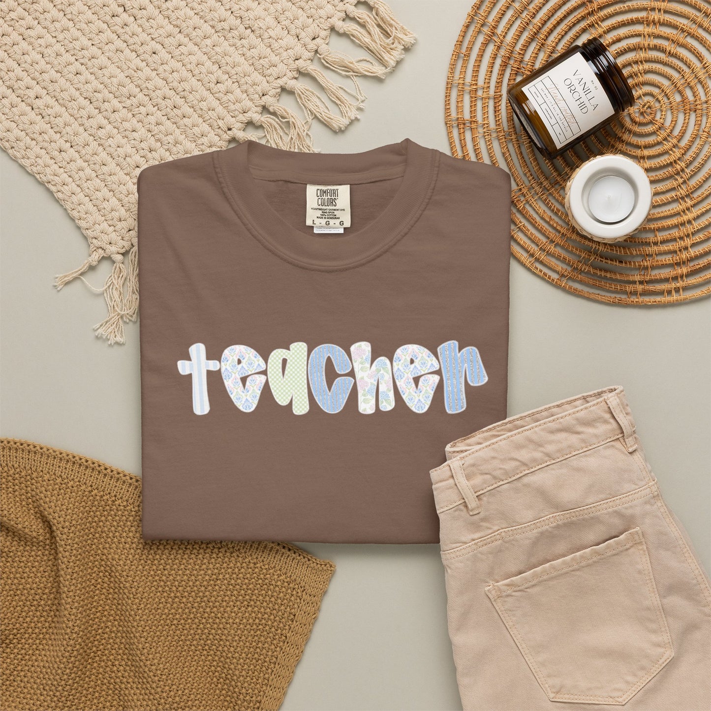 Teacher Floral Bubble Text T-Shirt — Cute Teacher Gift Tee