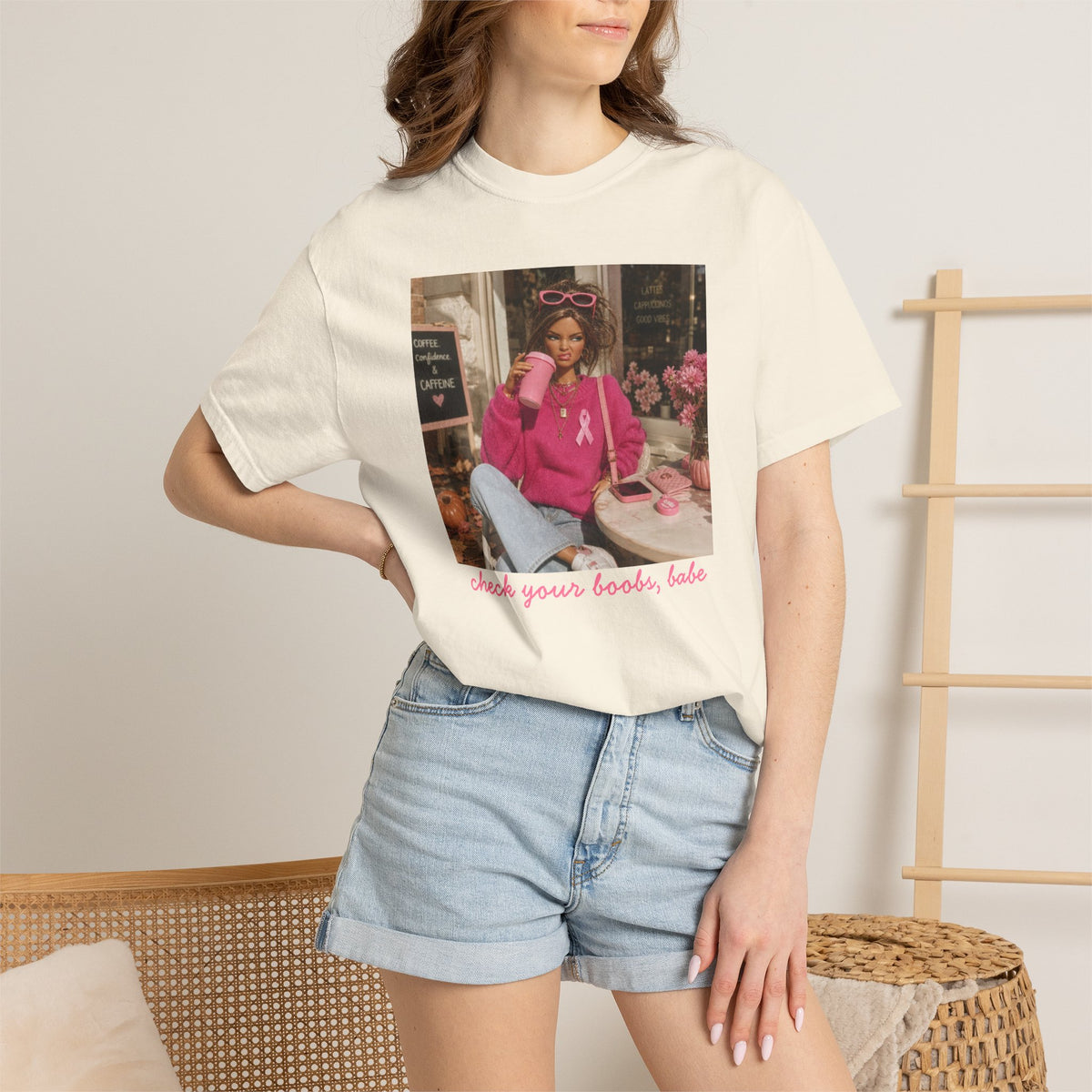 Breast Cancer Awareness T-Shirt — "Check Your Boobs, Babe" Retro Pink Ribbon Tee