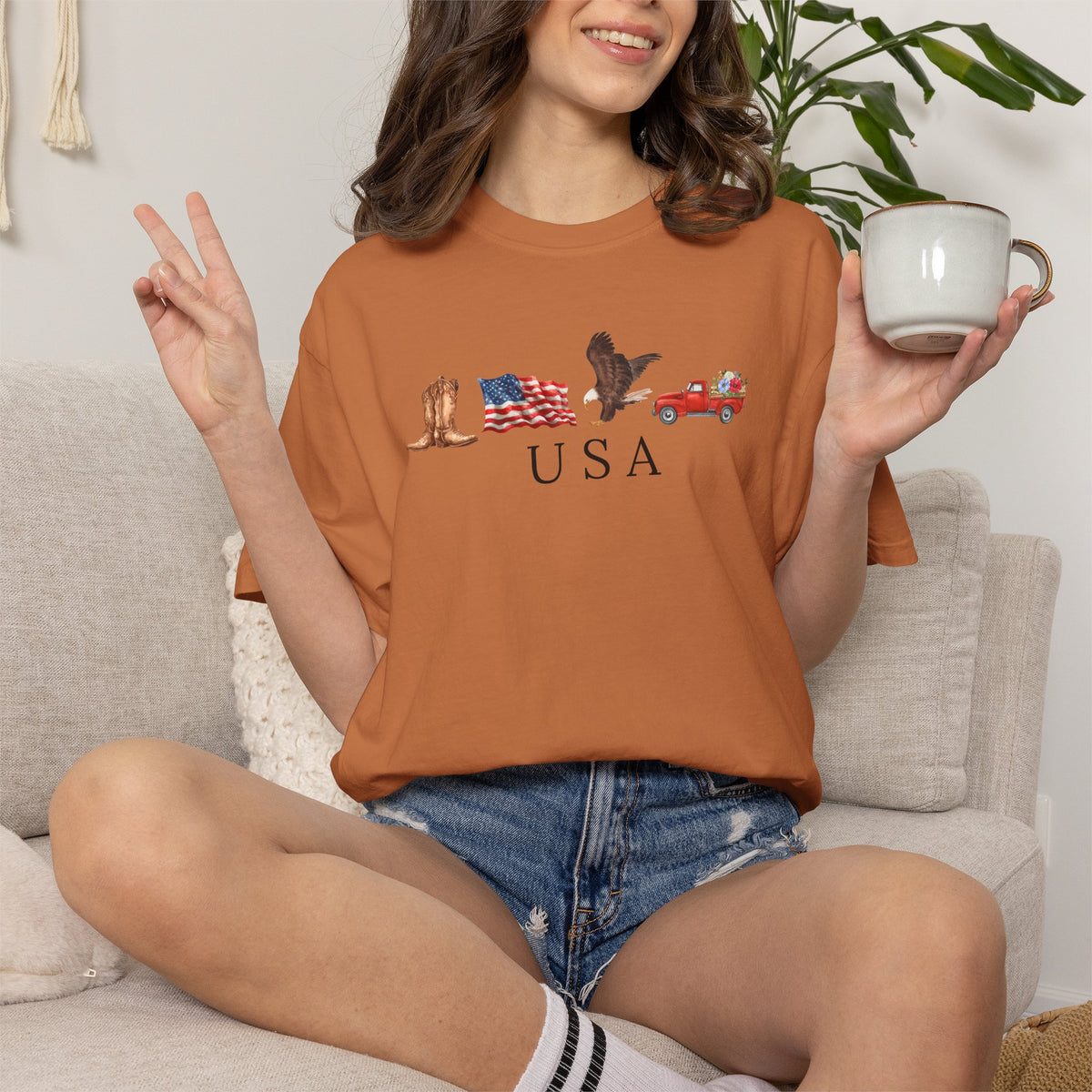 USA Americana Graphic T-Shirt — Boots, Flag, Eagle & Truck Design