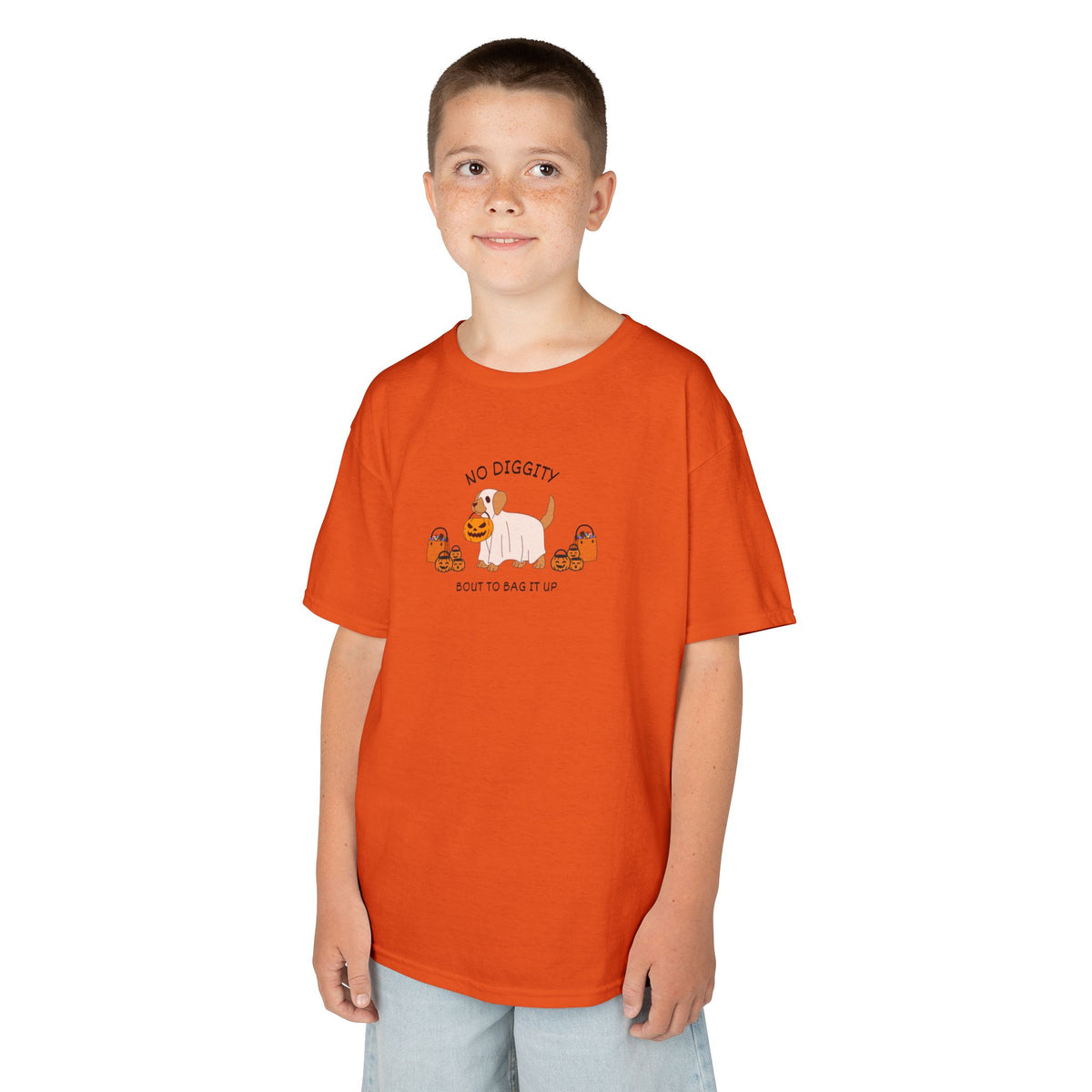Kids T‑Shirt — "No Diggity" Puppy & Pumpkin Fall Tee