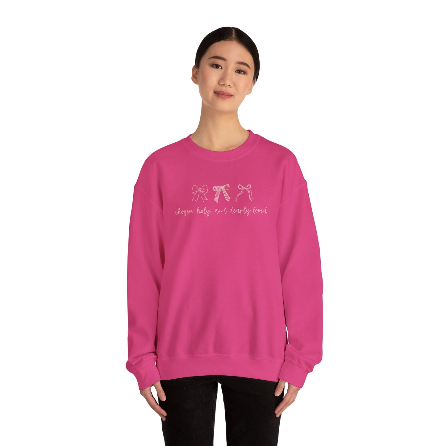 Chosen, Holy, & Dearly Loved Script Bows Crewneck Sweatshirt