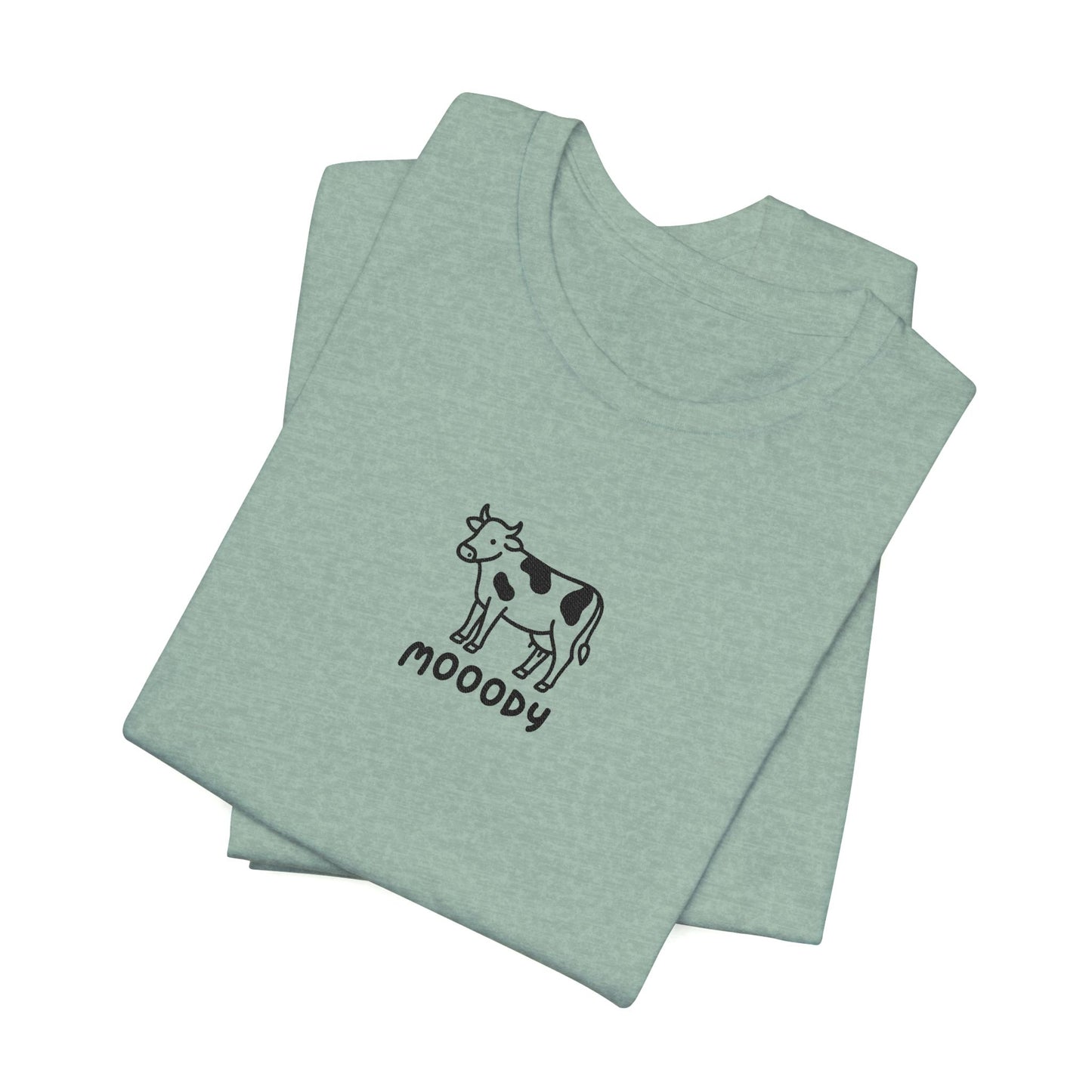 Cowpens Cow Tee – 'Mooody' Minimalist Embroidered Graphic T-Shirt