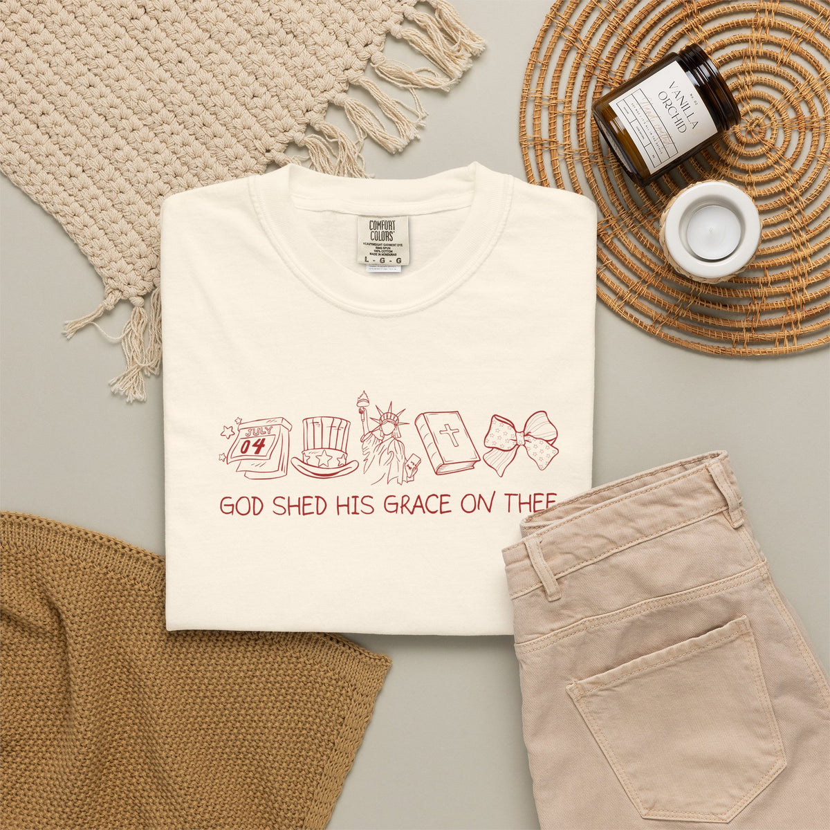 Graphic T-Shirt — 'God Shed His Grace On Thee' Minimal Line Art