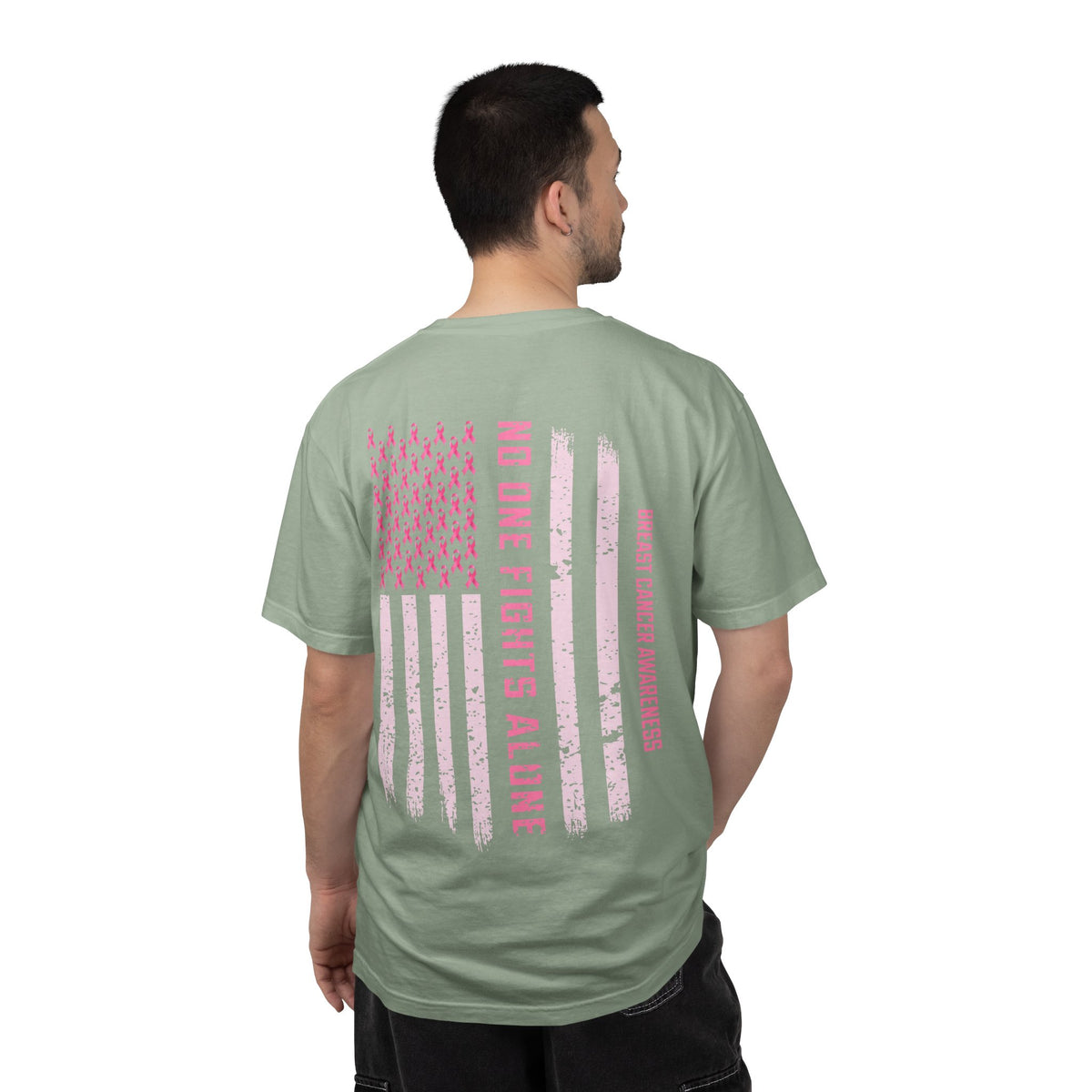 Breast Cancer Awareness T-Shirt — "No One Fights Alone" Flag Tee