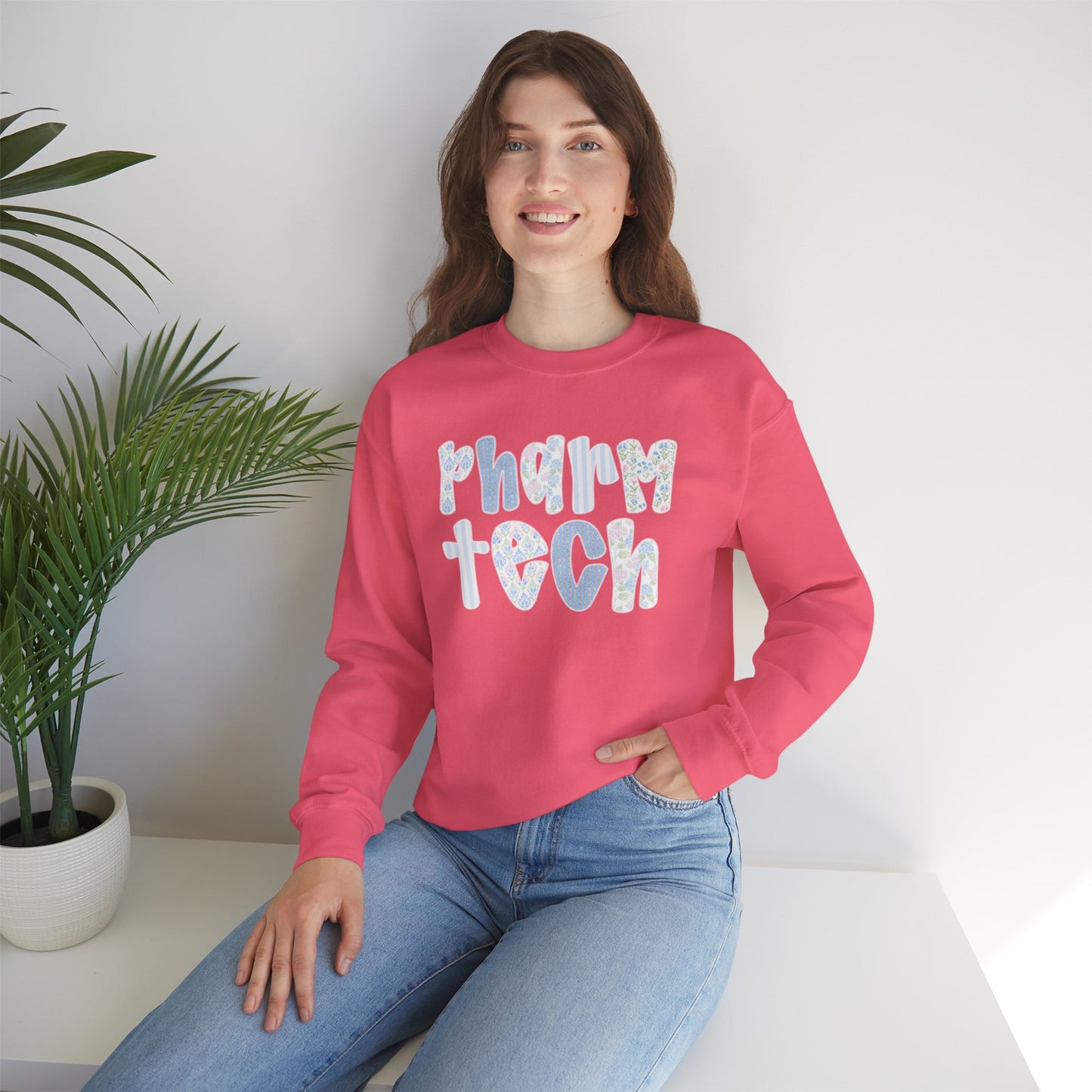 Pharm Tech Floral Crewneck Sweatshirt — Cute Pharmacy Technician Gift