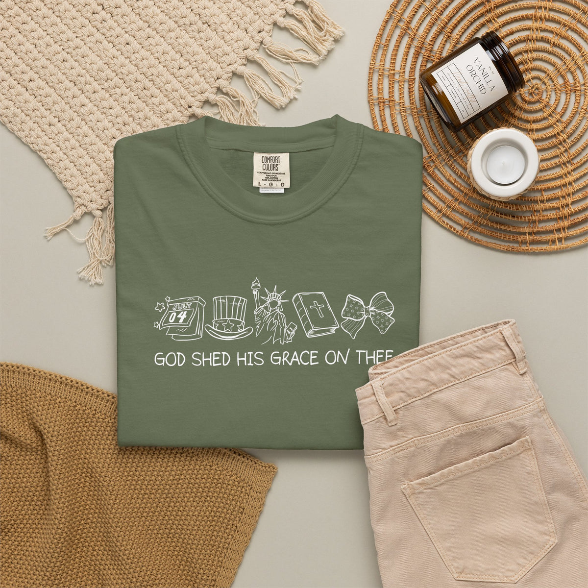 Graphic T-Shirt — 'God Shed His Grace On Thee' Minimal Line Art