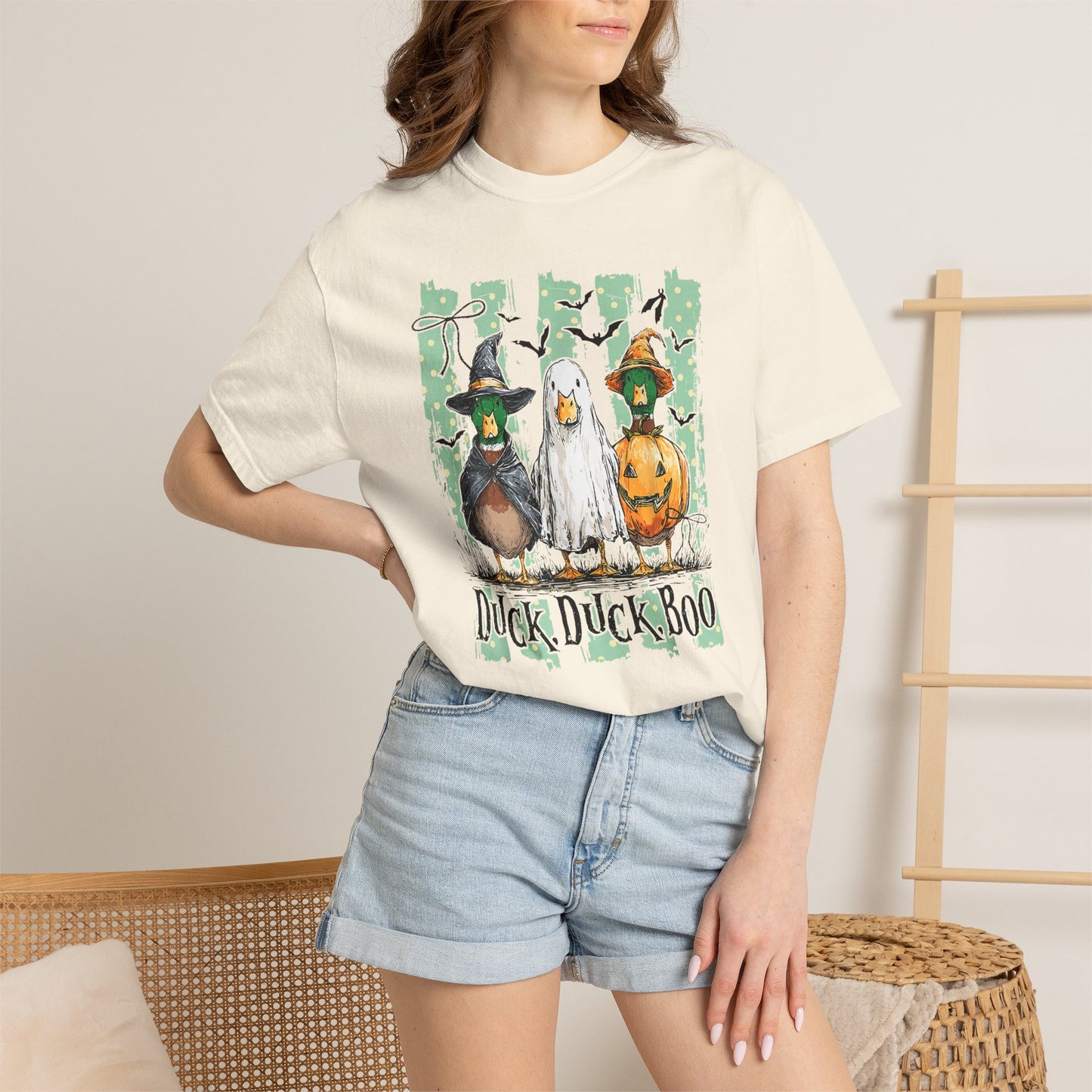 Duck Duck Boo Halloween T‑Shirt — Cute Witch & Pumpkin Ducks Graphic Tee