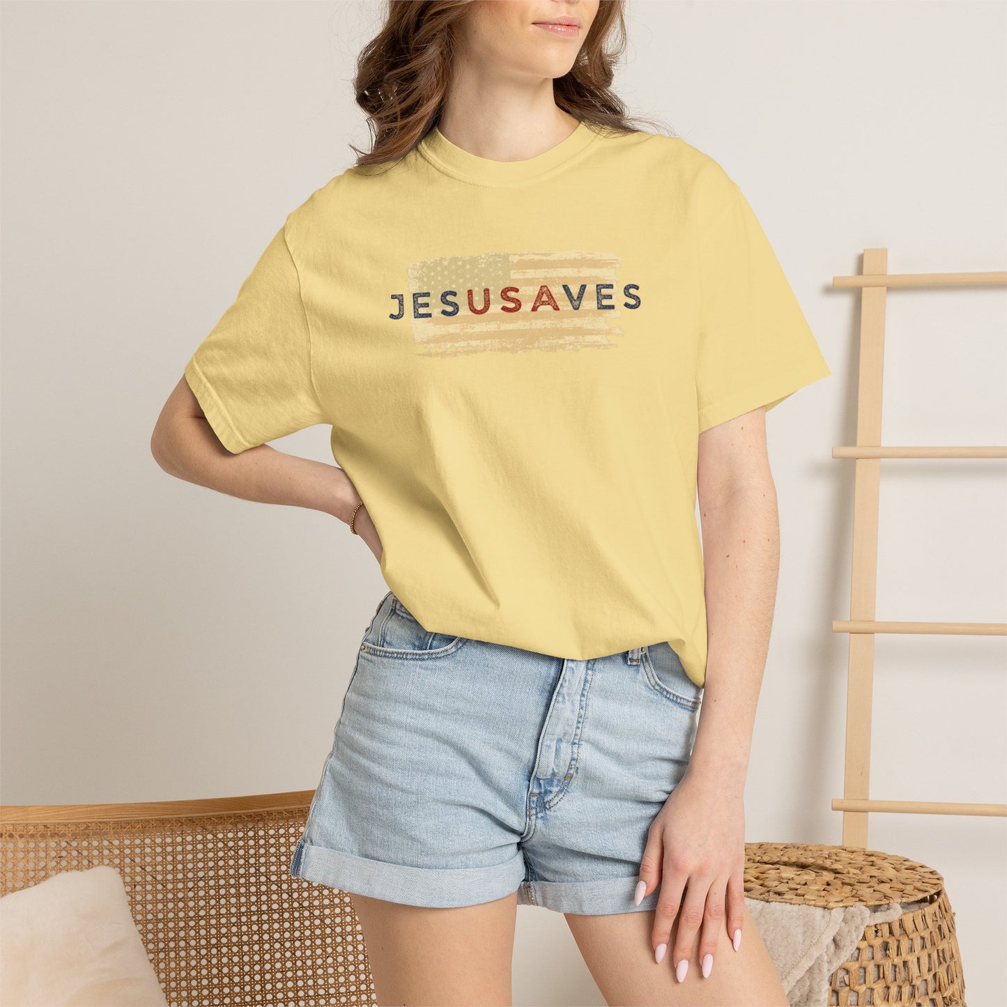 Jesus Saves T‑Shirt — Patriotic Faith Graphic Tee