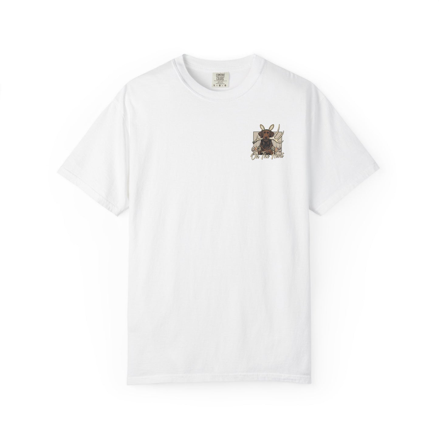 Landon's Easter Brown Lab Hunting Dog Graphic T-Shirt — "On The Hunt" Retro Antler Design