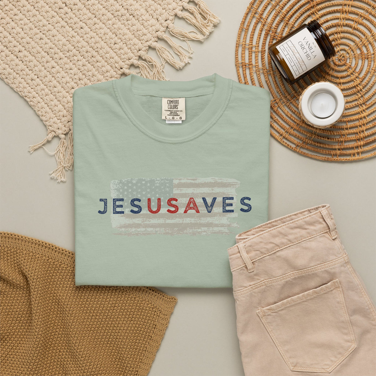 Jesus Saves T‑Shirt — Patriotic Faith Graphic Tee