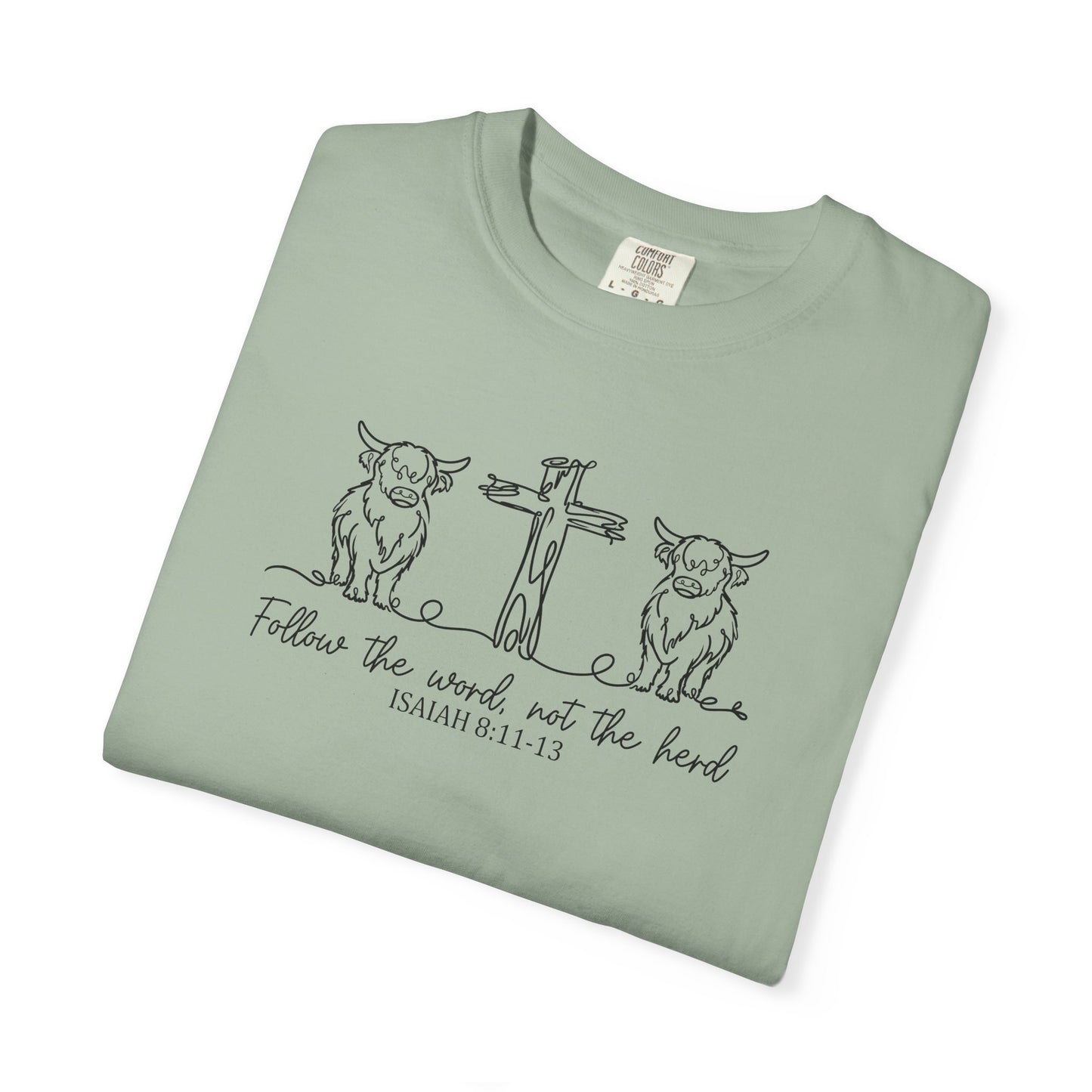Christian Cross & Cow T-Shirt — "Follow the Word, Not the Herd" Graphic Tee