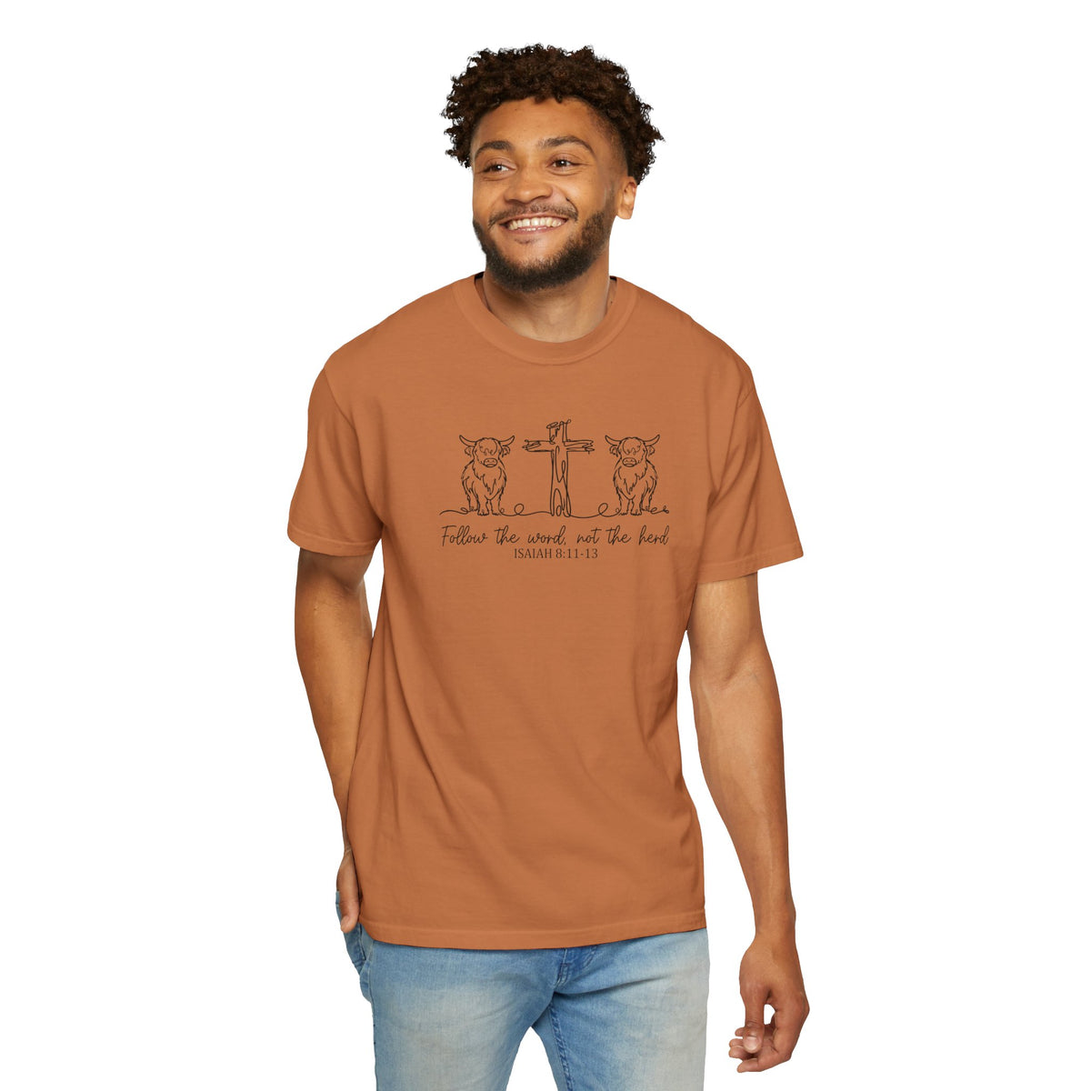 Christian Cross & Cow T-Shirt — "Follow the Word, Not the Herd" Graphic Tee