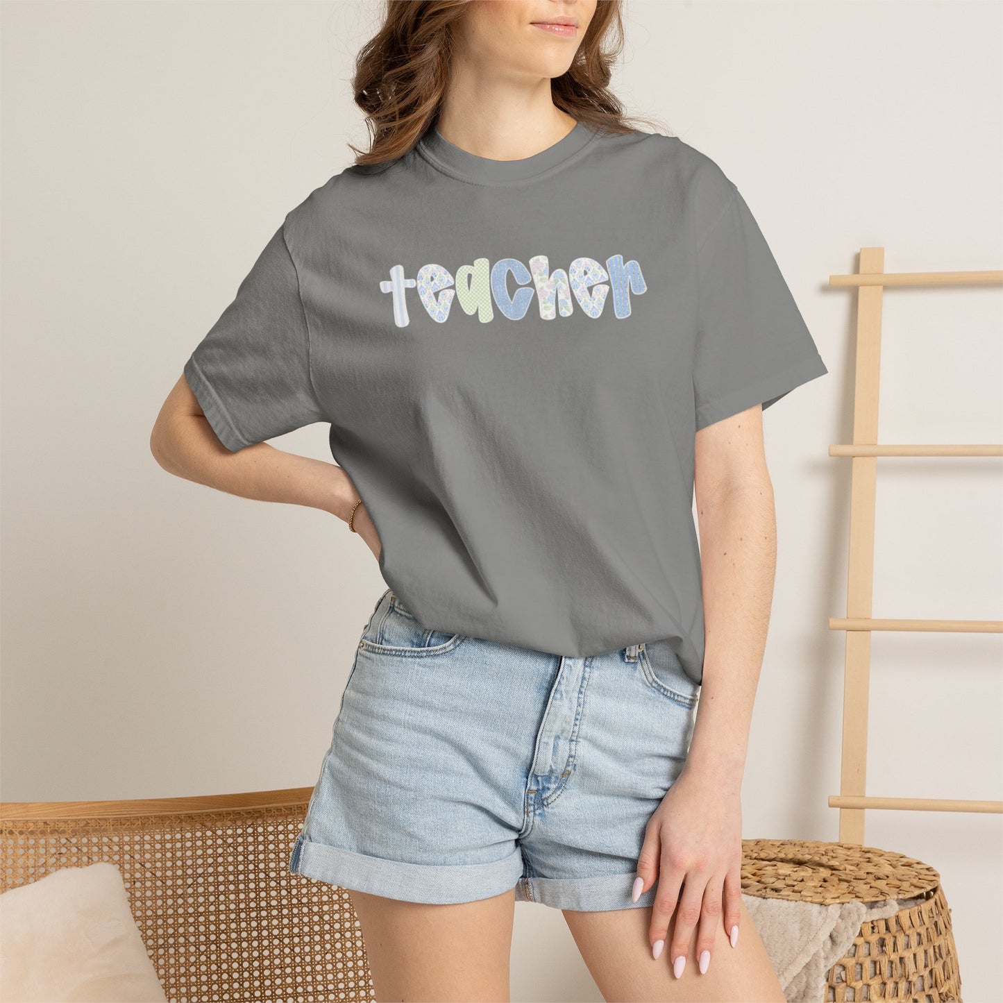 Teacher Floral Bubble Text T-Shirt — Cute Teacher Gift Tee