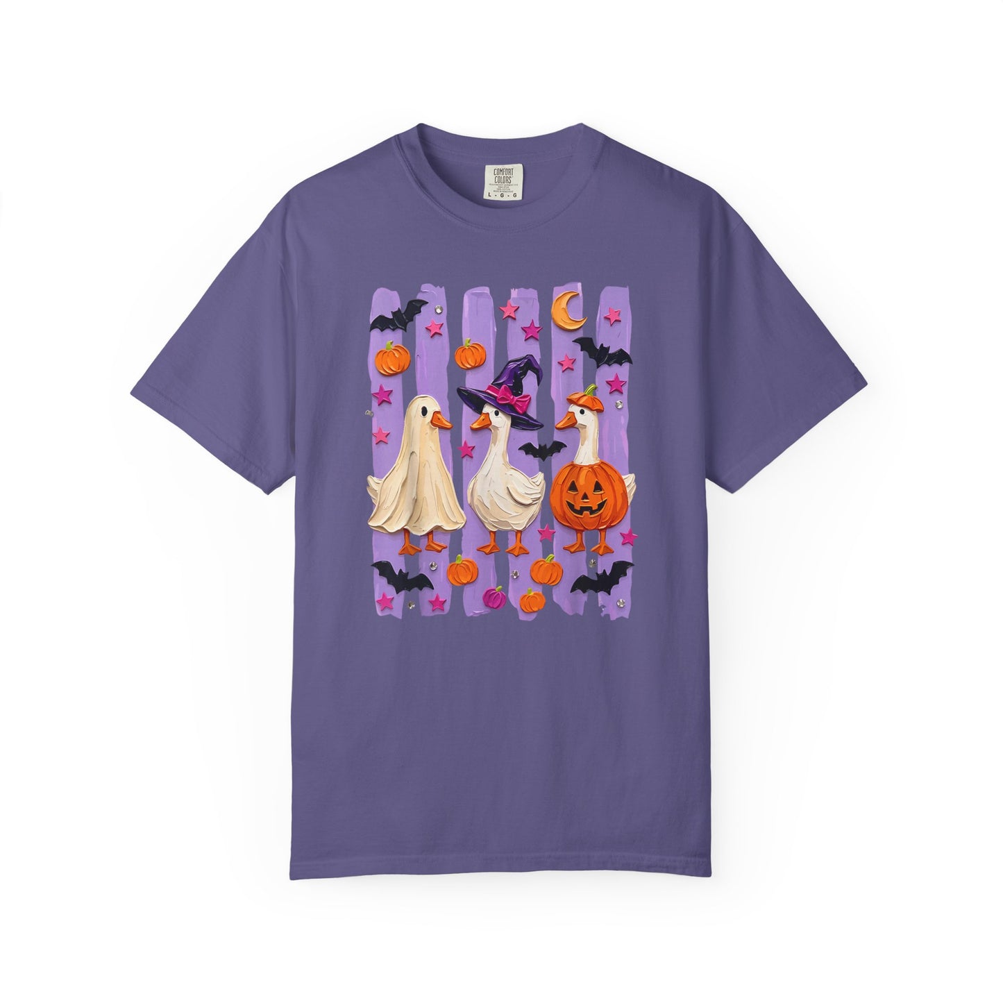 Halloween Goose T-Shirt — Cute Ghosts, Witch Hat & Pumpkin Design