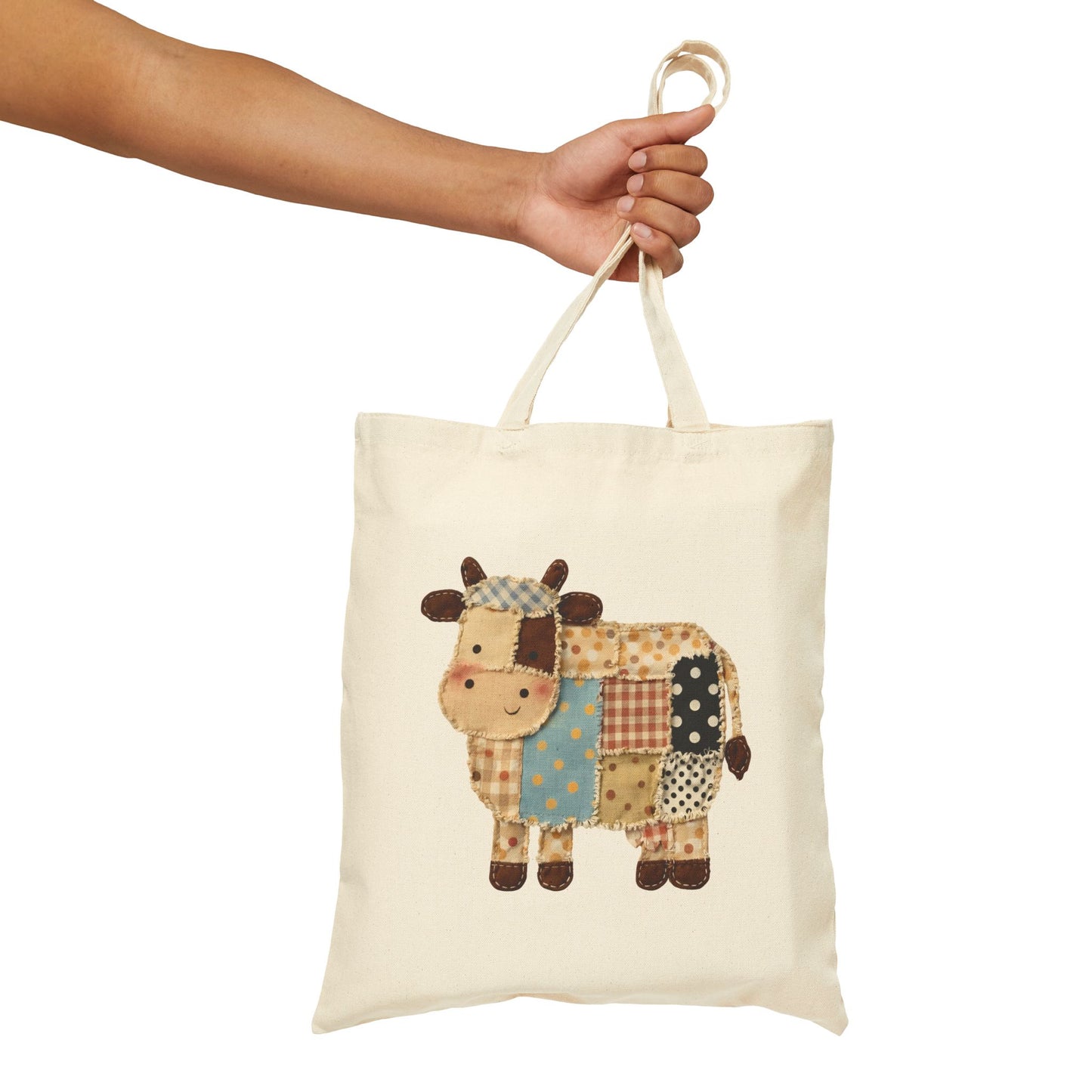 Patchwork Cow Print Cotton Tote Bag — Cute Farm Animal Grocery & Market Bag