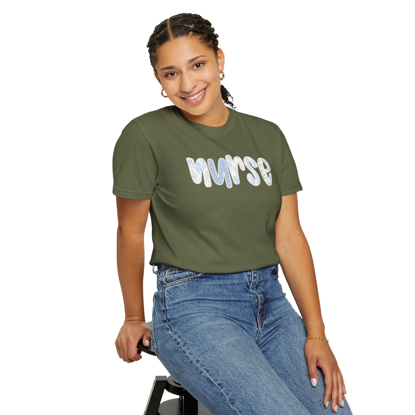 Nurse Floral Script T‑Shirt — Healthcare Appreciation