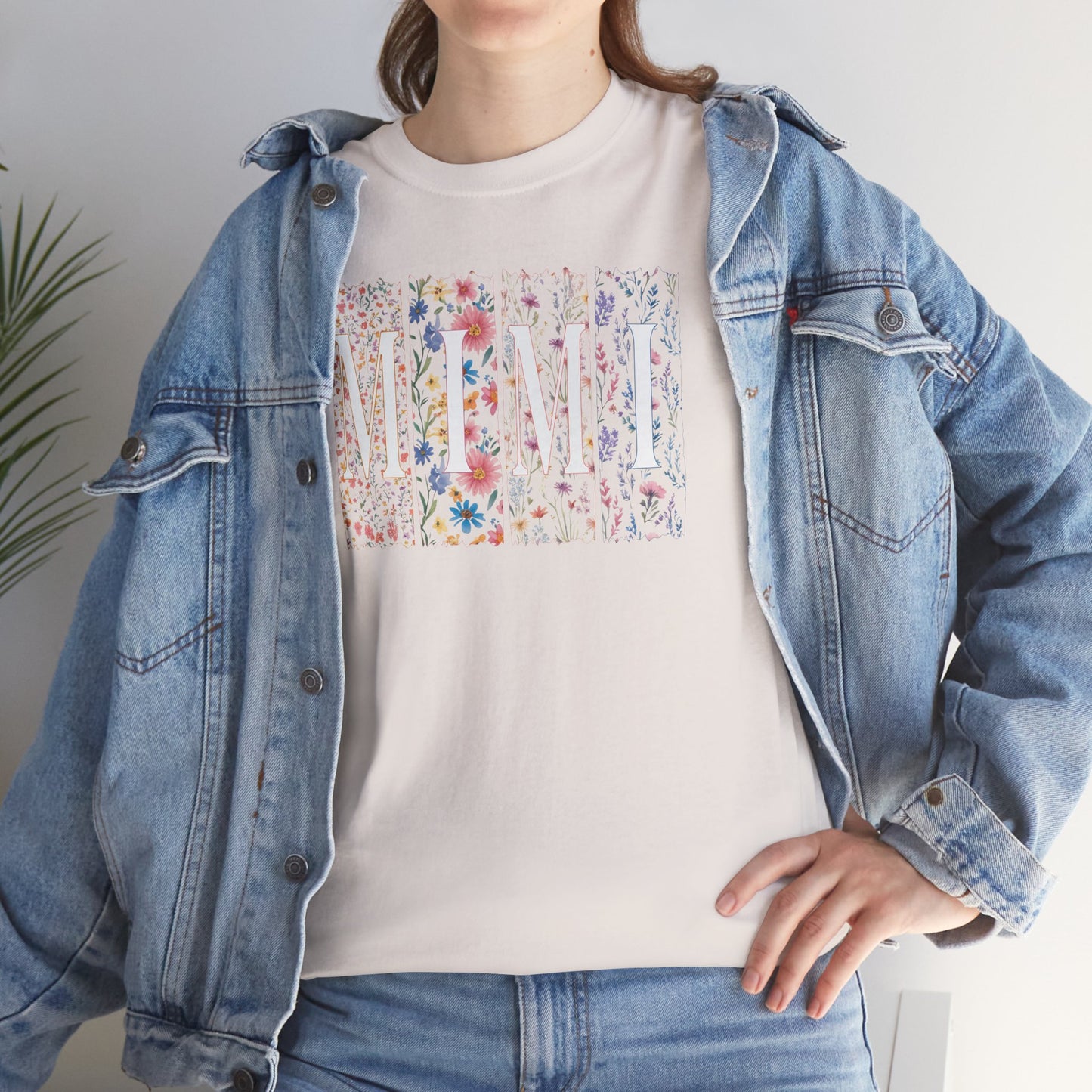 Floral Watercolor "Mimi" Striped Tee — Colorful Botanical Graphic T-Shirt