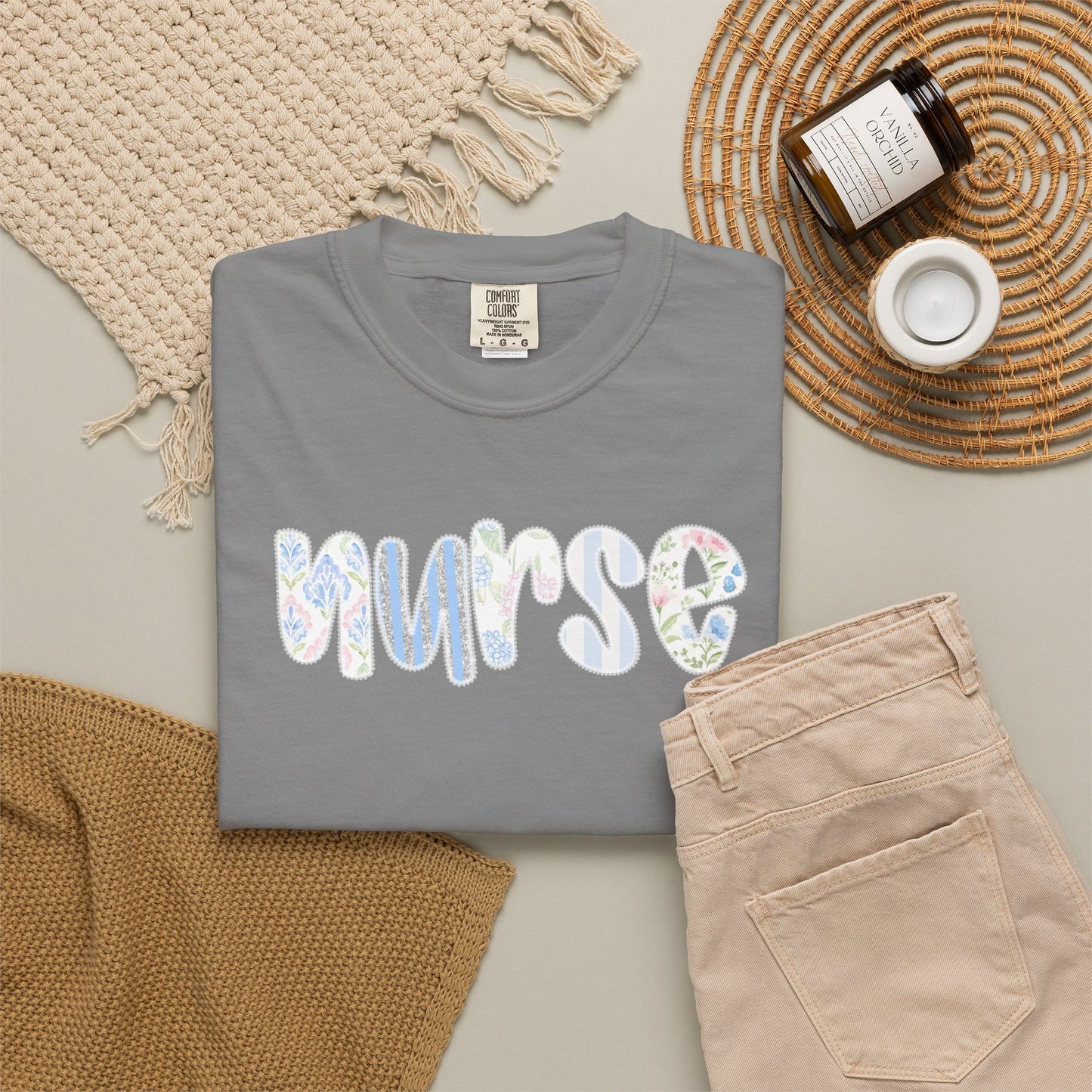 Nurse Floral Script T‑Shirt — Healthcare Appreciation