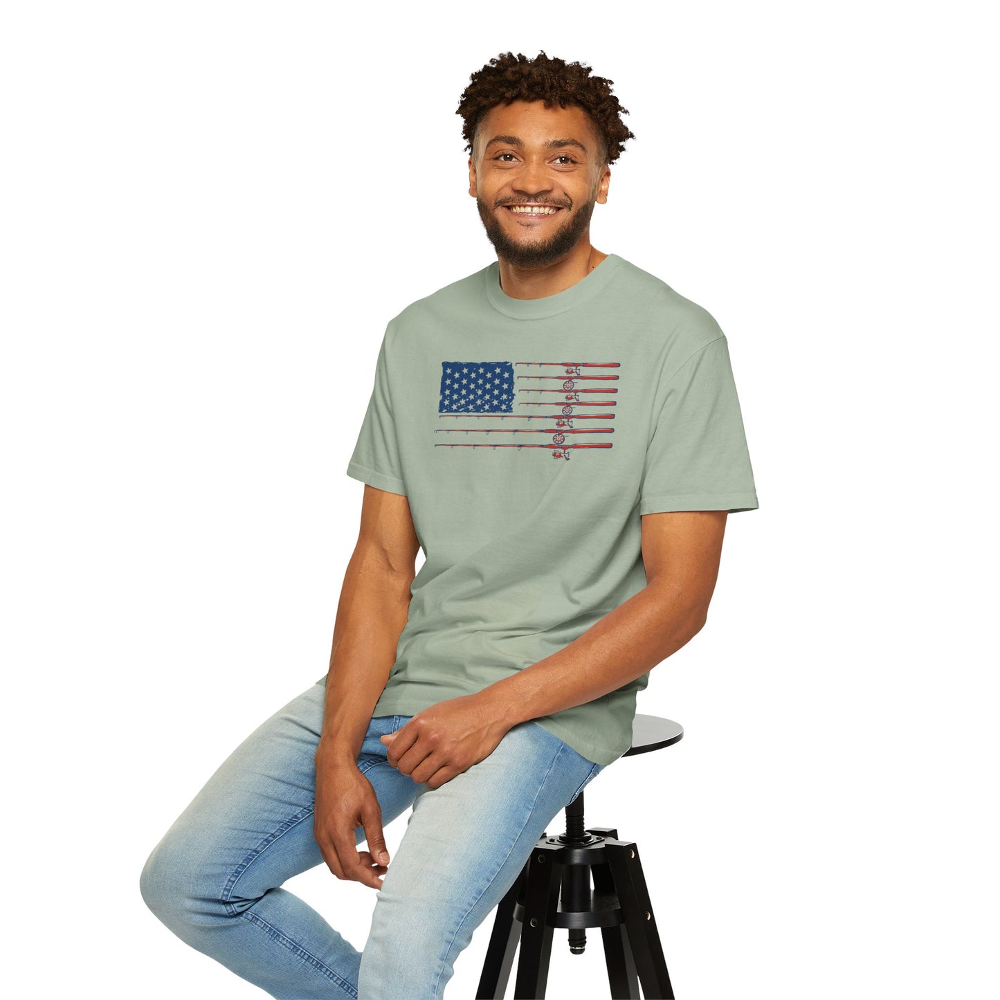 American Fishing Flag T-Shirt — Patriotic Bass Rods Graphic Tee