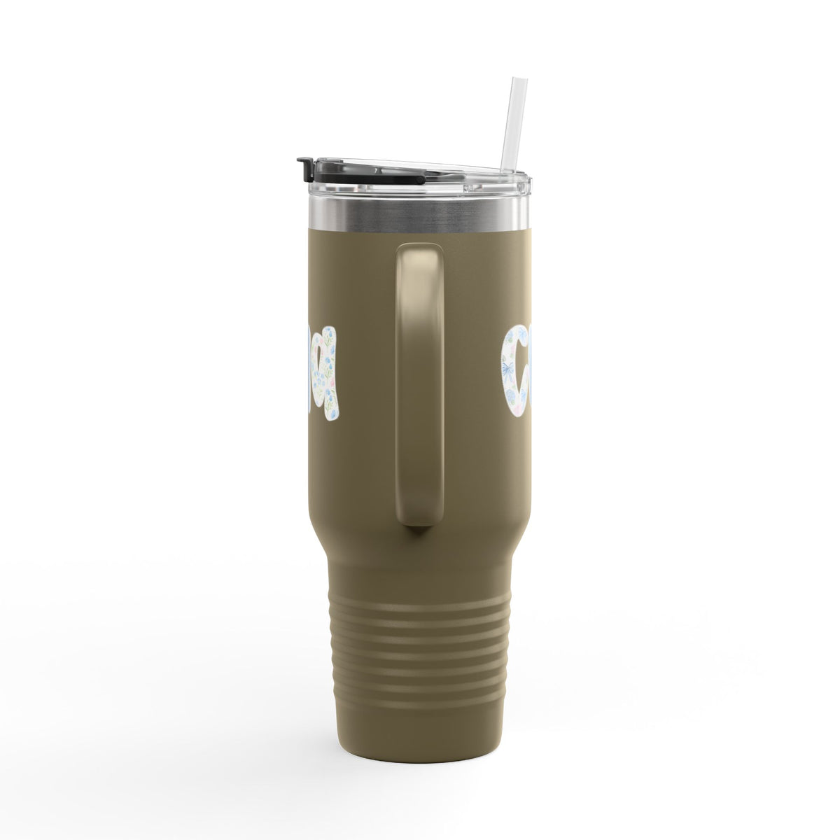 40oz Insulated Travel Mug — Floral Monogram 'CNA' Tumbler with Handle (Keeps Drinks Hot & Cold)