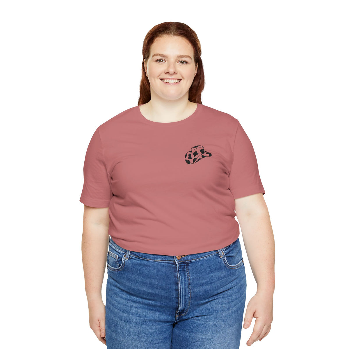 Cowpens Cow Print Cap Embroidered Tee — Minimalist Graphic T-Shirt