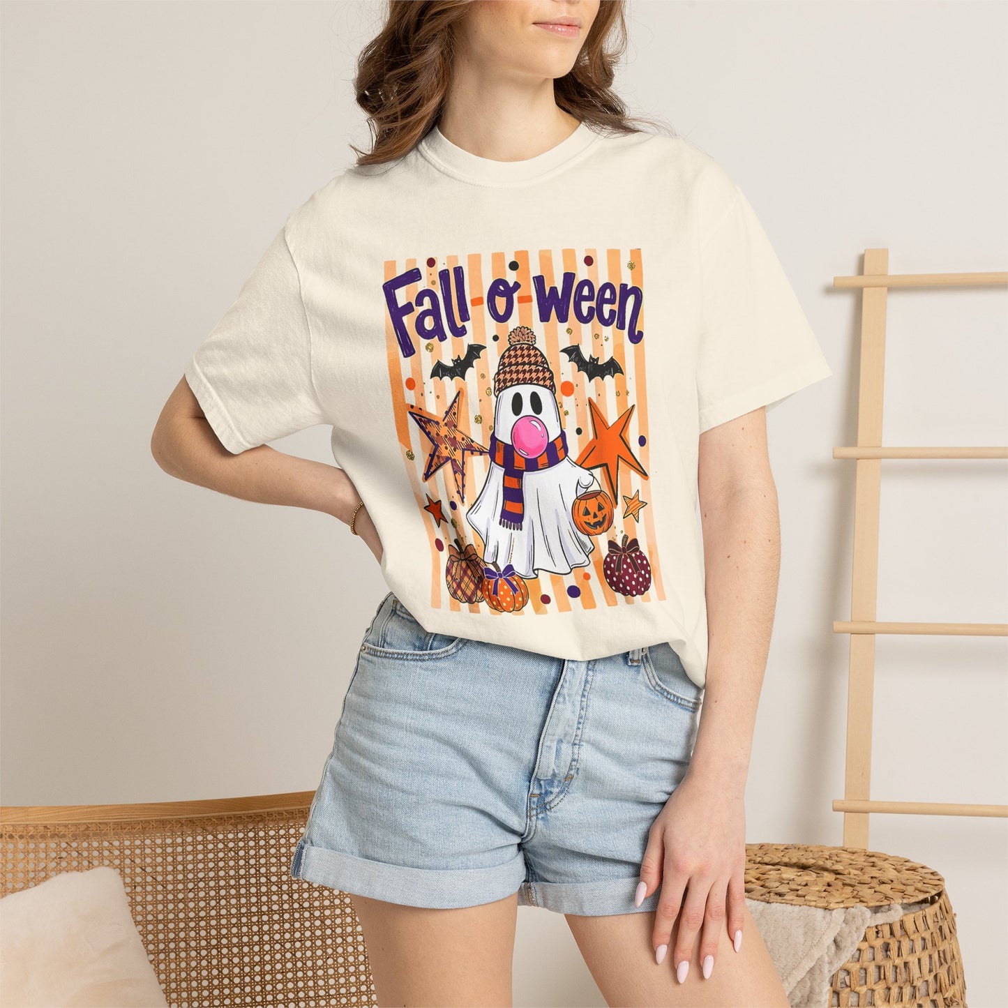 Fall o' Ween Ghost T-Shirt — Cute Halloween Pumpkin & Stars Tee