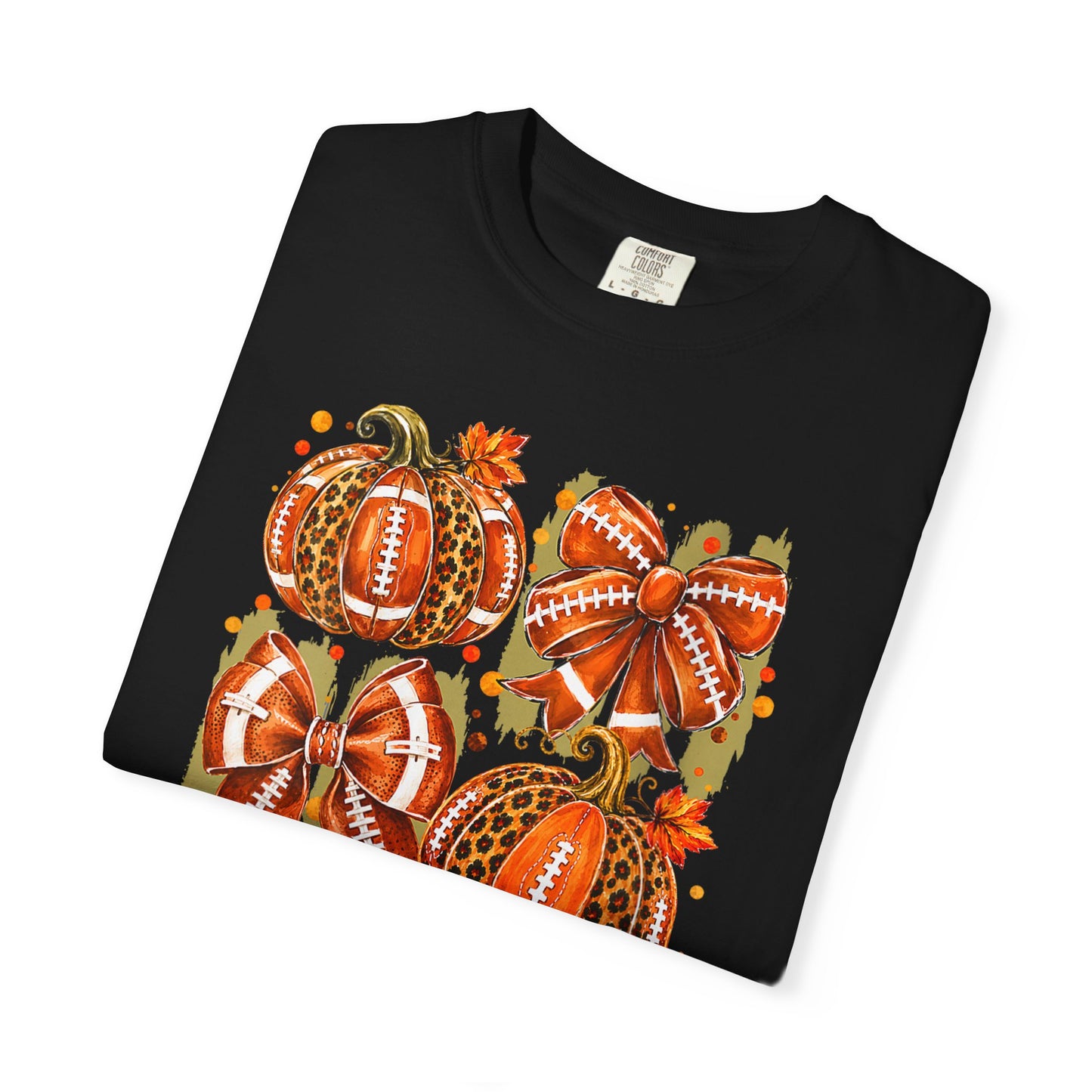 Pumpkin Patch Fall Football T-Shirt — Rustic Orange Autumn Pumpkins Tee