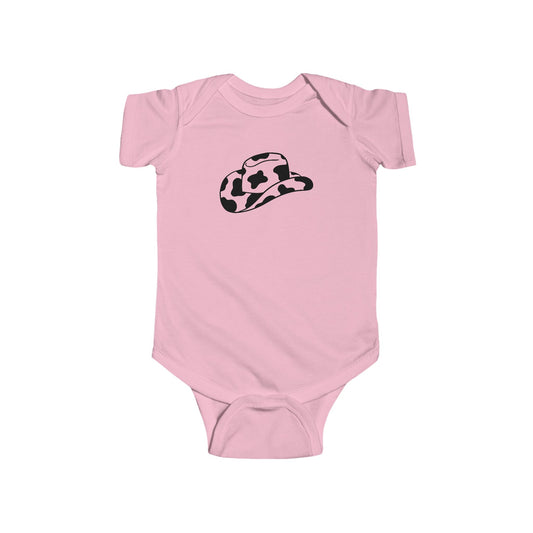 Cowpens Cow Print Cowboy Hat Infant Bodysuit — Cute Western Baby Onesie