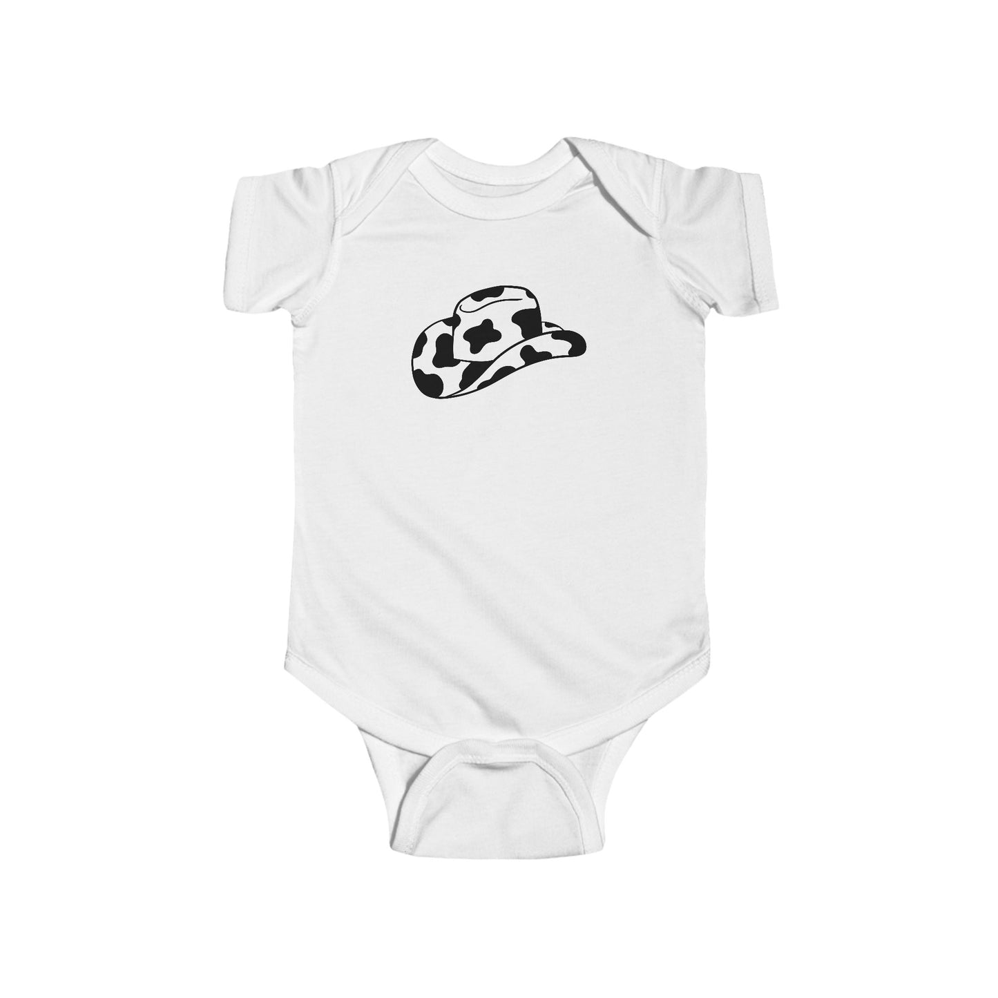 Cowpens Cow Print Cowboy Hat Infant Bodysuit — Cute Western Baby Onesie