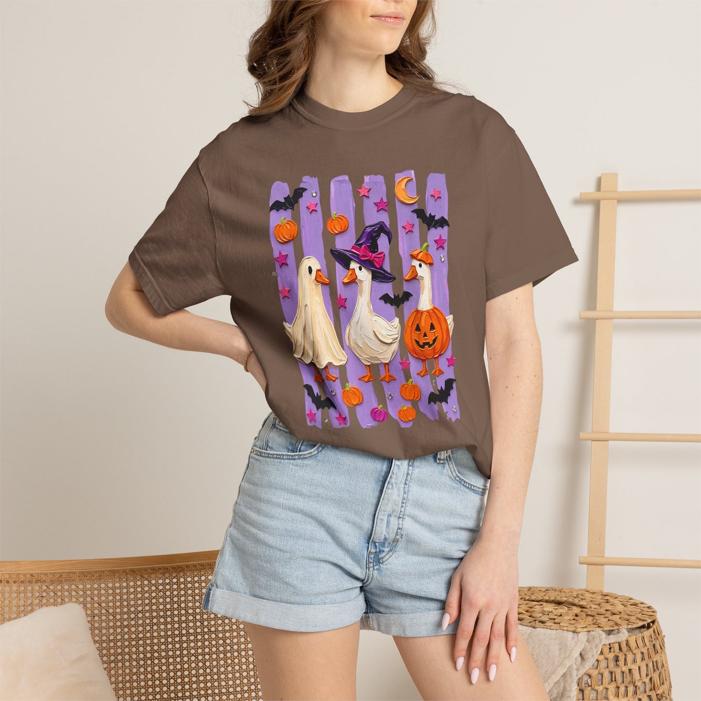 Halloween Goose T-Shirt — Cute Ghosts, Witch Hat & Pumpkin Design