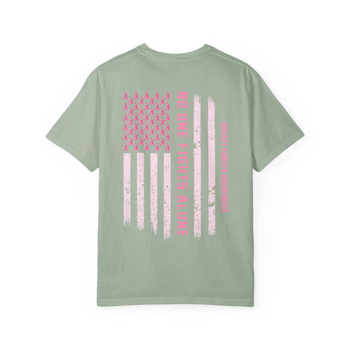 Breast Cancer Awareness T-Shirt — "No One Fights Alone" Flag Tee