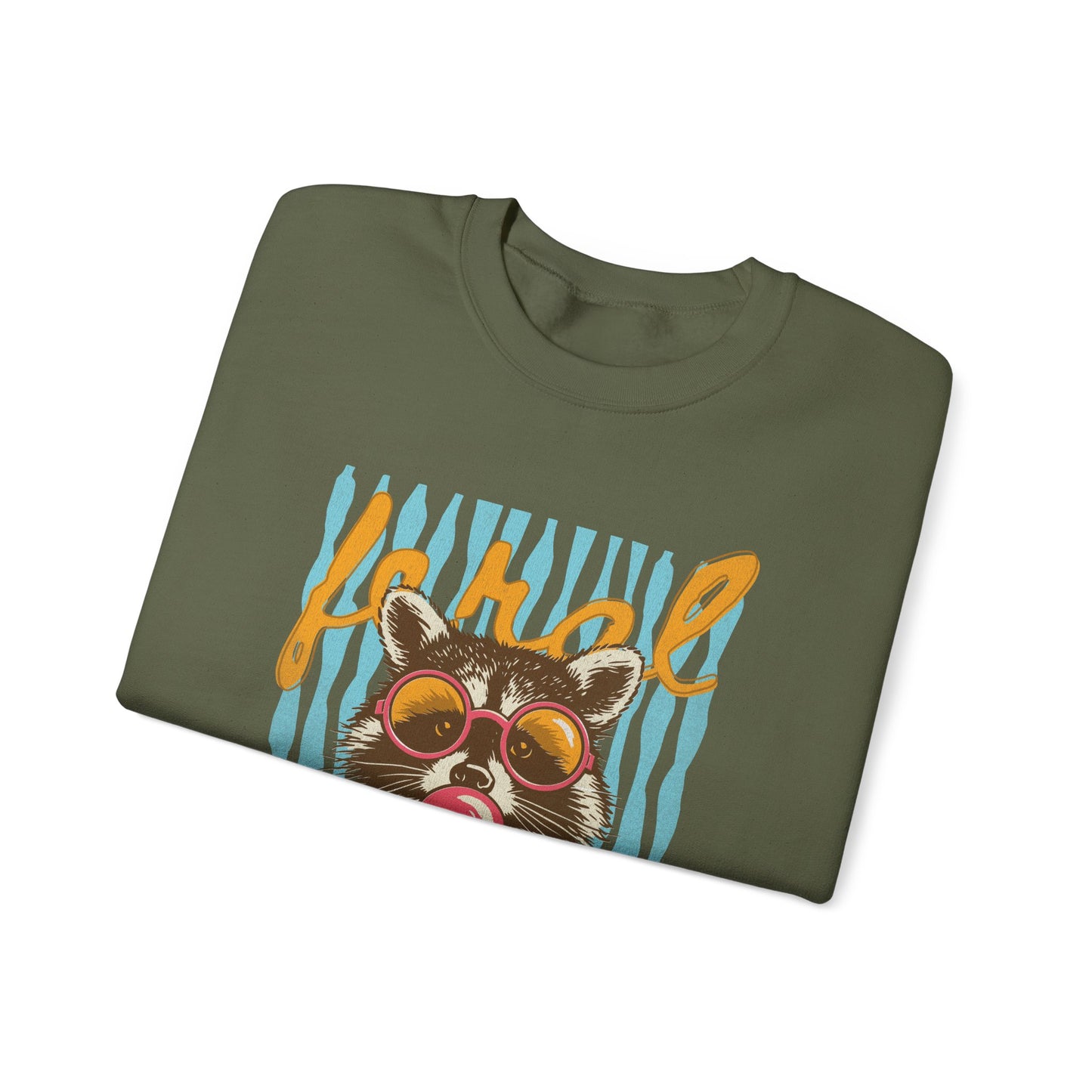 Crewneck Sweatshirt — Retro Raccoon Bubblegum Design