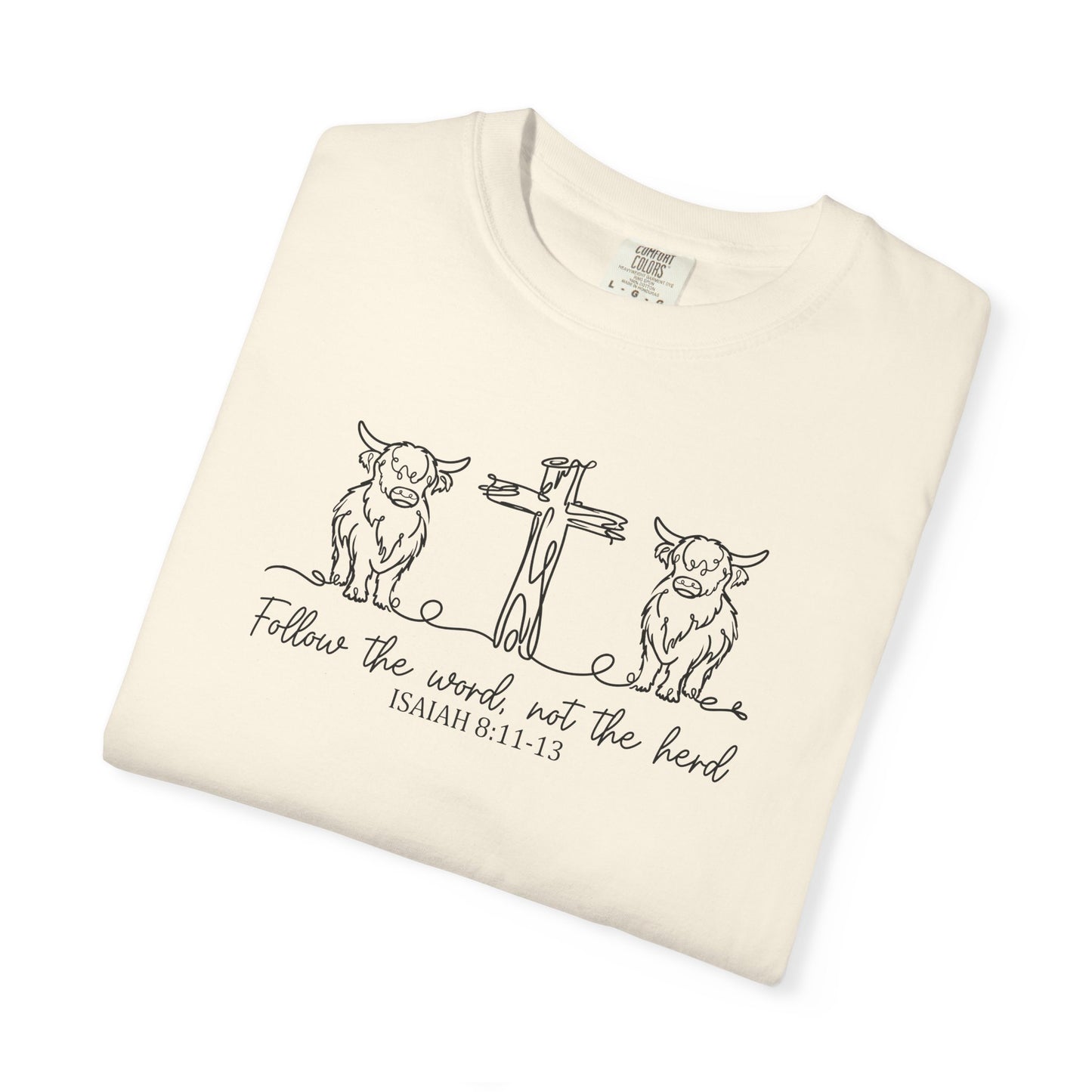 Christian Cross & Cow T-Shirt — "Follow the Word, Not the Herd" Graphic Tee