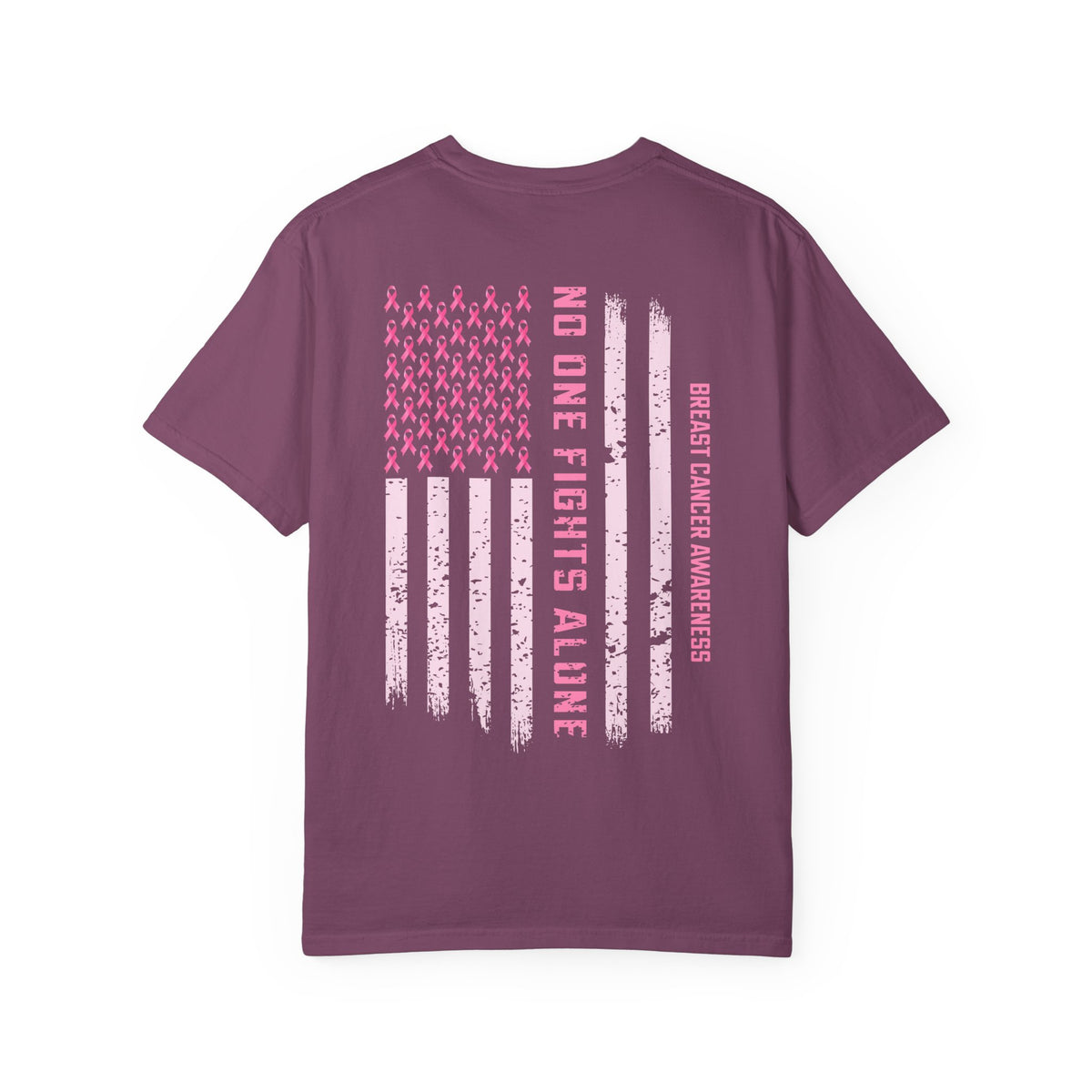 Breast Cancer Awareness T-Shirt — "No One Fights Alone" Flag Tee