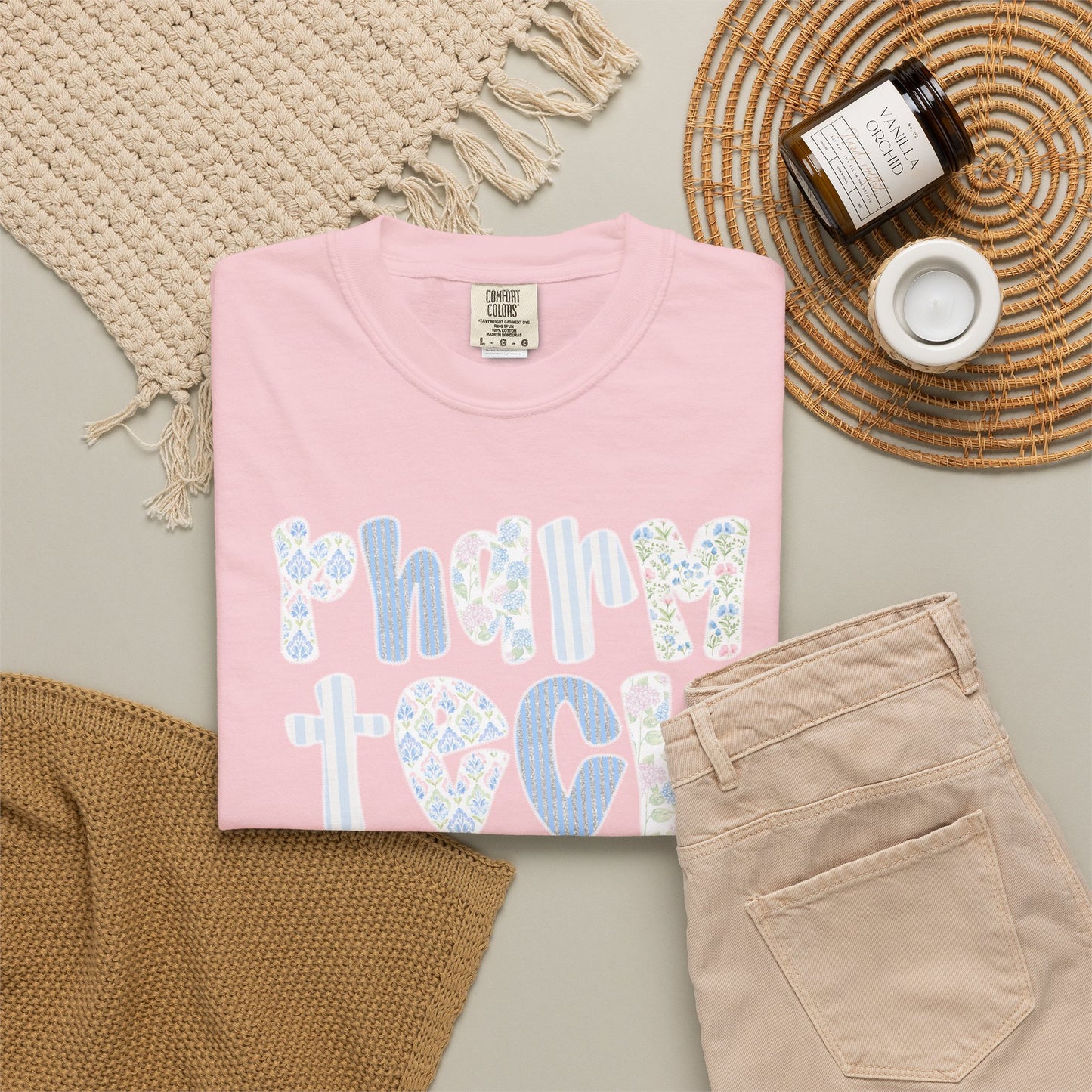 Pharm Tech T-Shirt — Floral Pastel Typography Tee