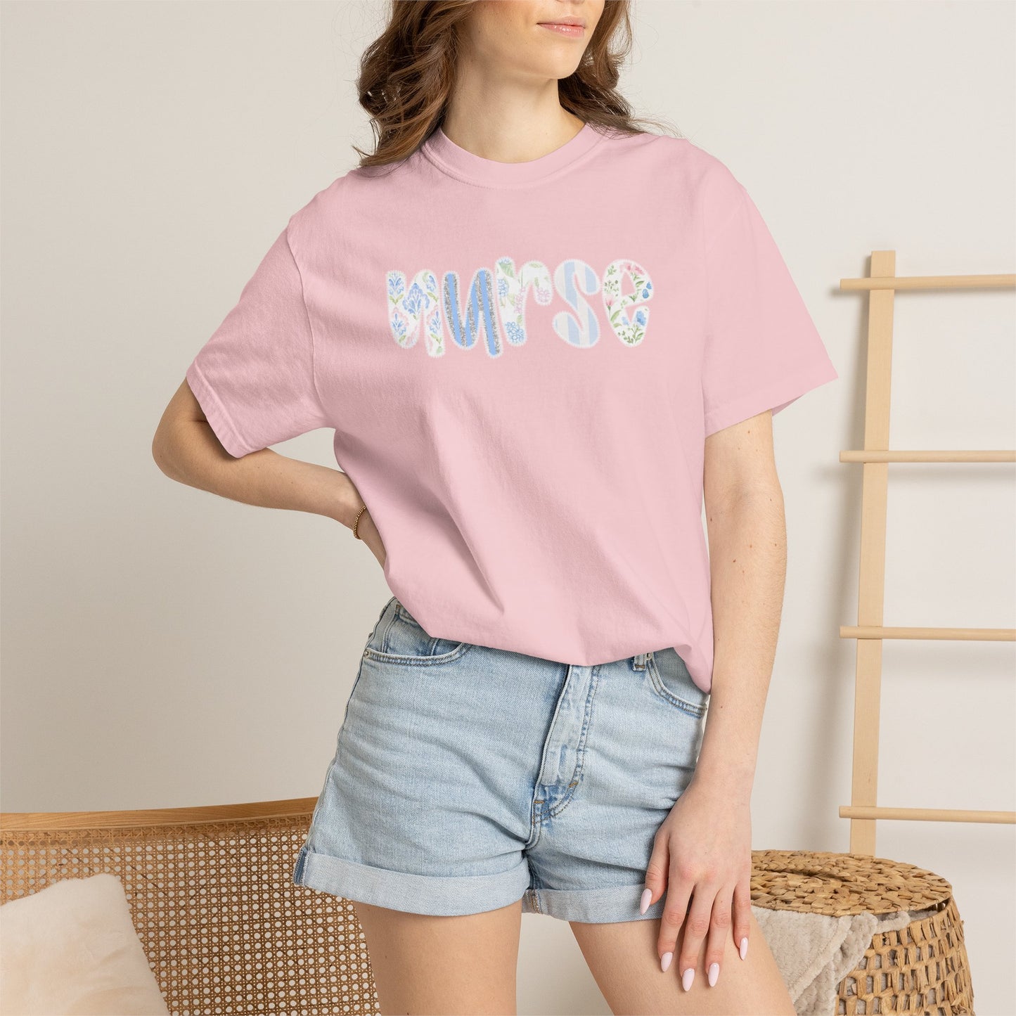 Nurse Floral Script T‑Shirt — Healthcare Appreciation